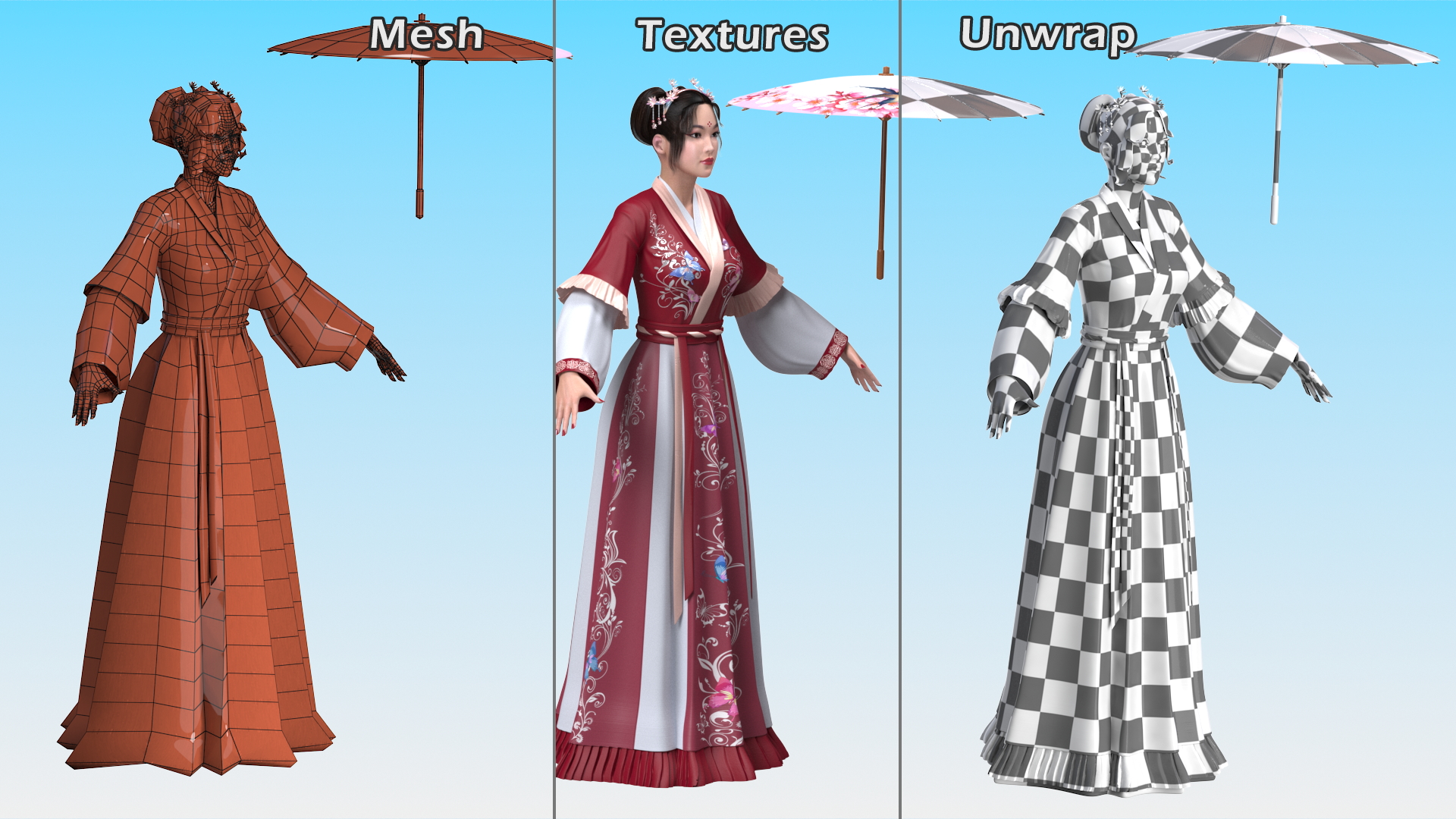 Traditional Chinese Woman Rigged 3D