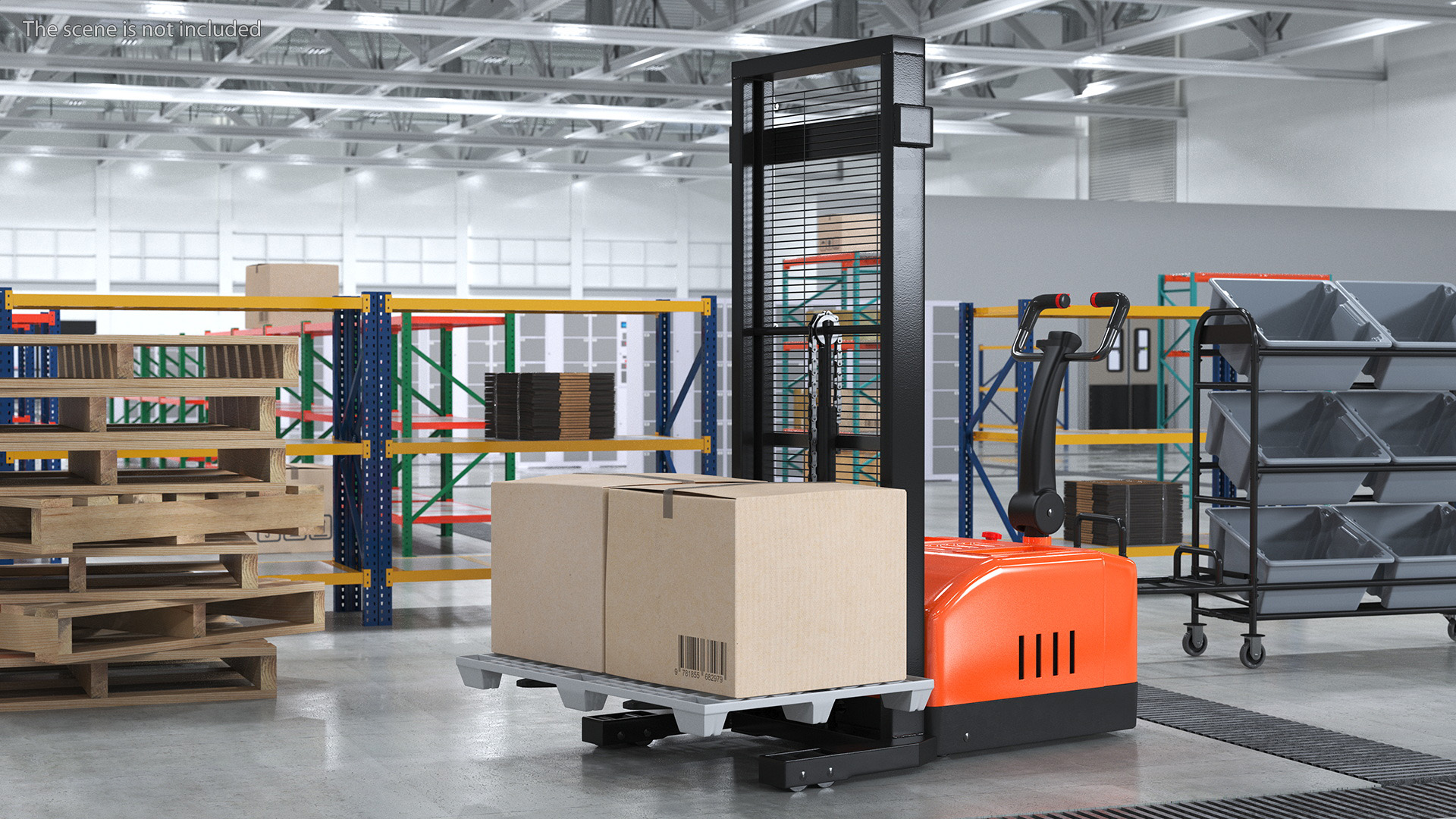 Walkie Pallet Stacker Everest Orange with Boxes 3D