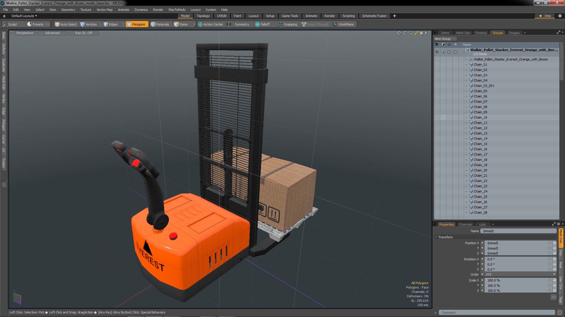 Walkie Pallet Stacker Everest Orange with Boxes 3D