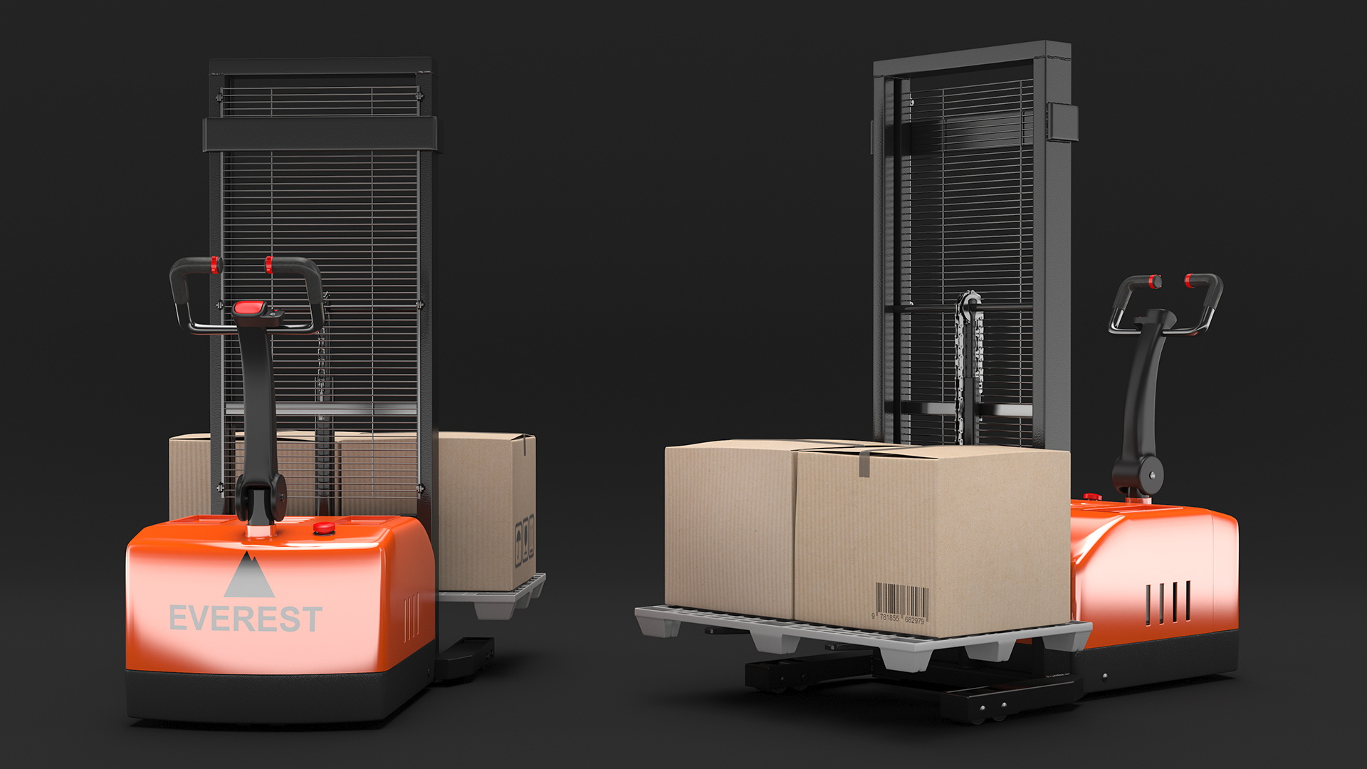 Walkie Pallet Stacker Everest Orange with Boxes 3D