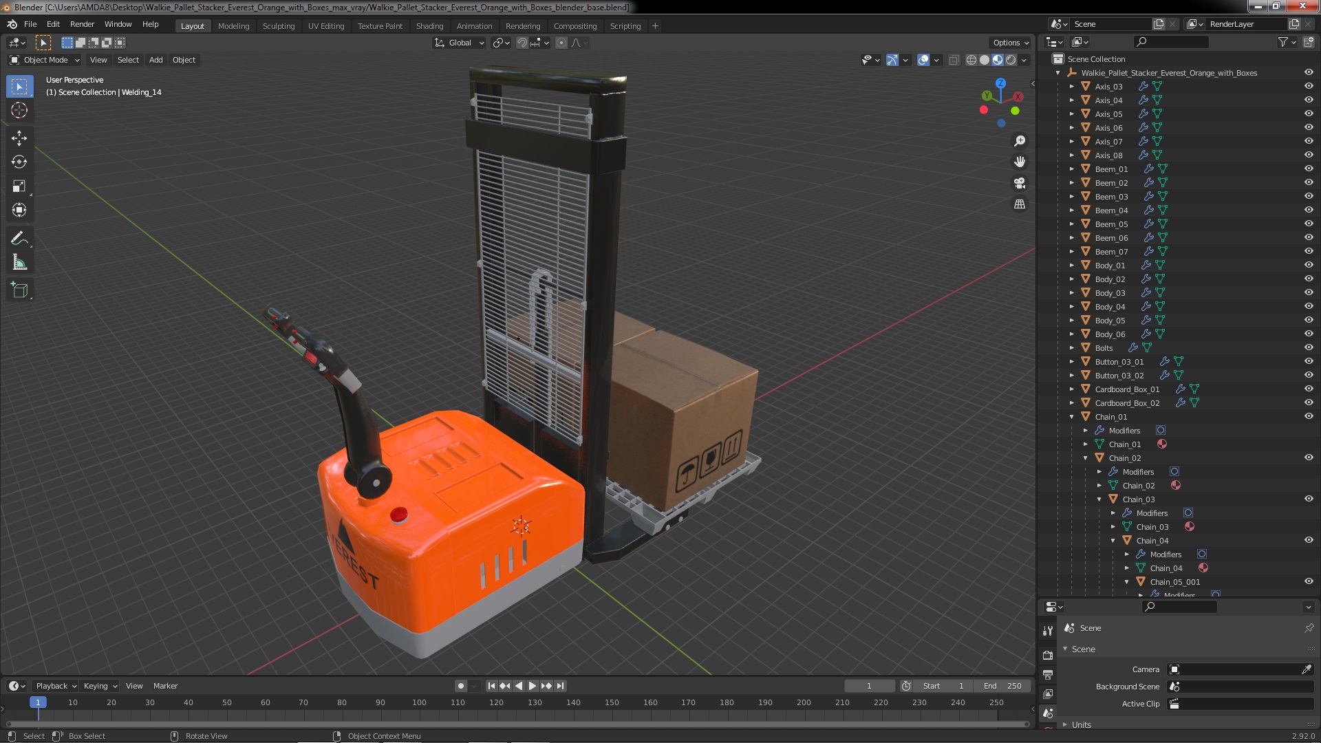 Walkie Pallet Stacker Everest Orange with Boxes 3D