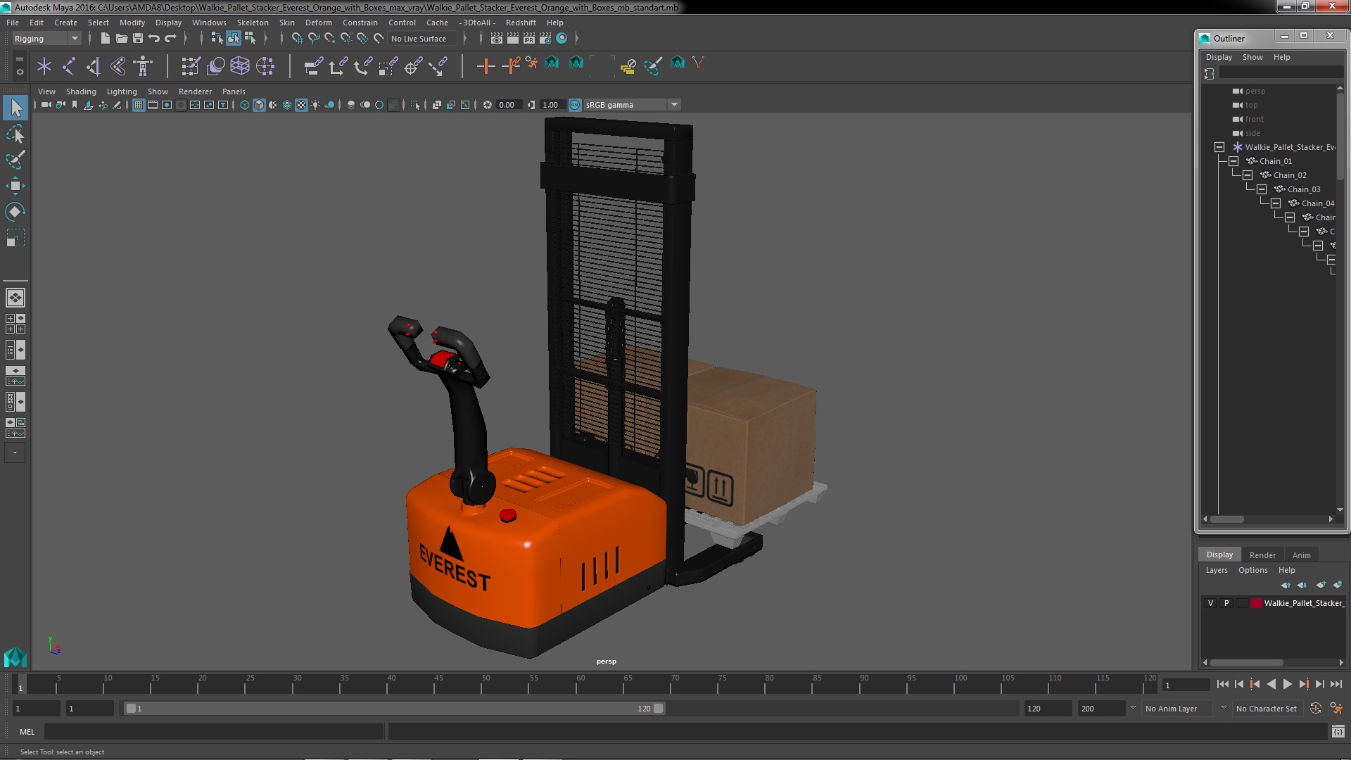 Walkie Pallet Stacker Everest Orange with Boxes 3D