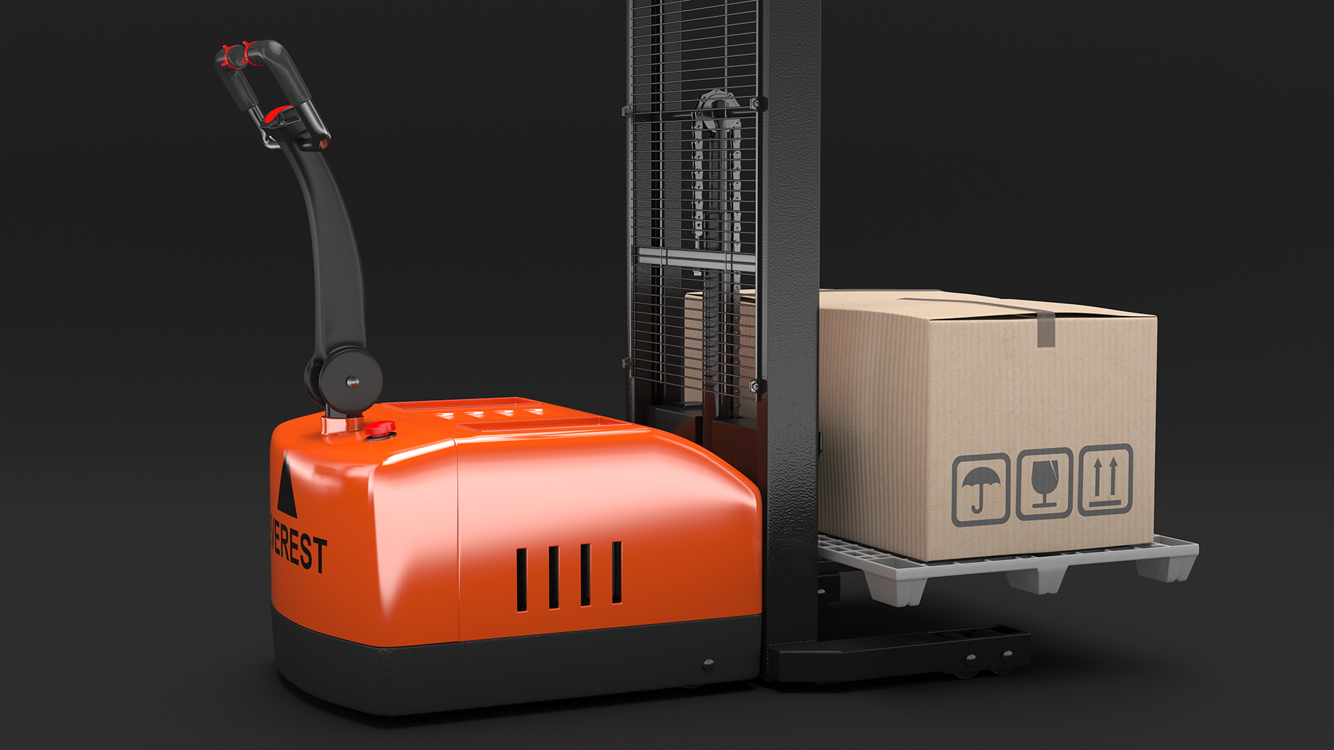 Walkie Pallet Stacker Everest Orange with Boxes 3D