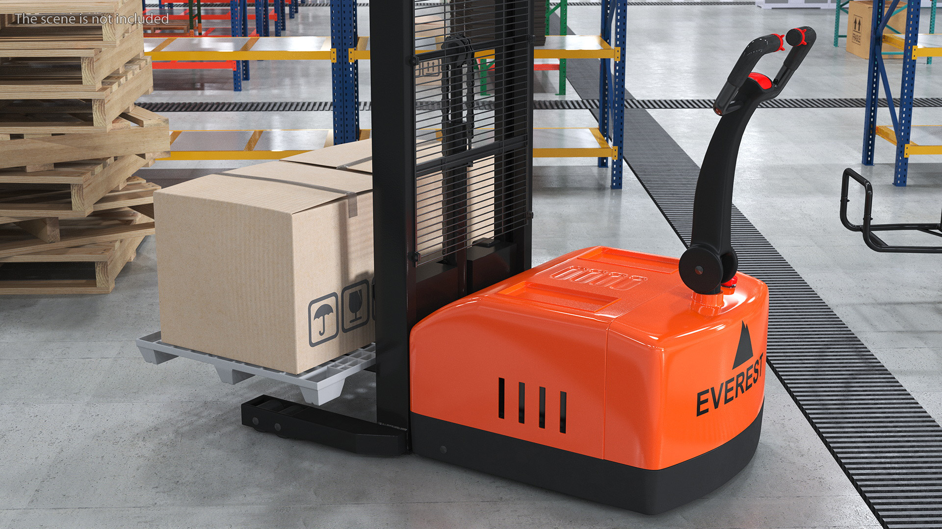 Walkie Pallet Stacker Everest Orange with Boxes 3D
