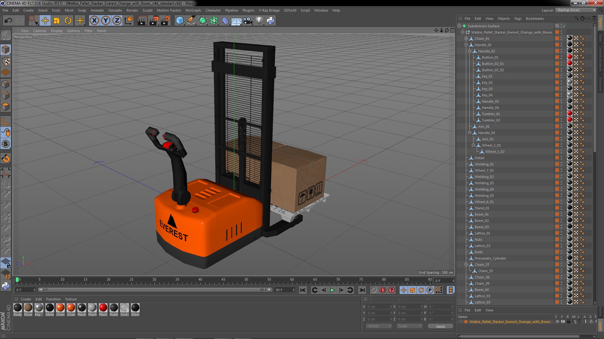 Walkie Pallet Stacker Everest Orange with Boxes 3D
