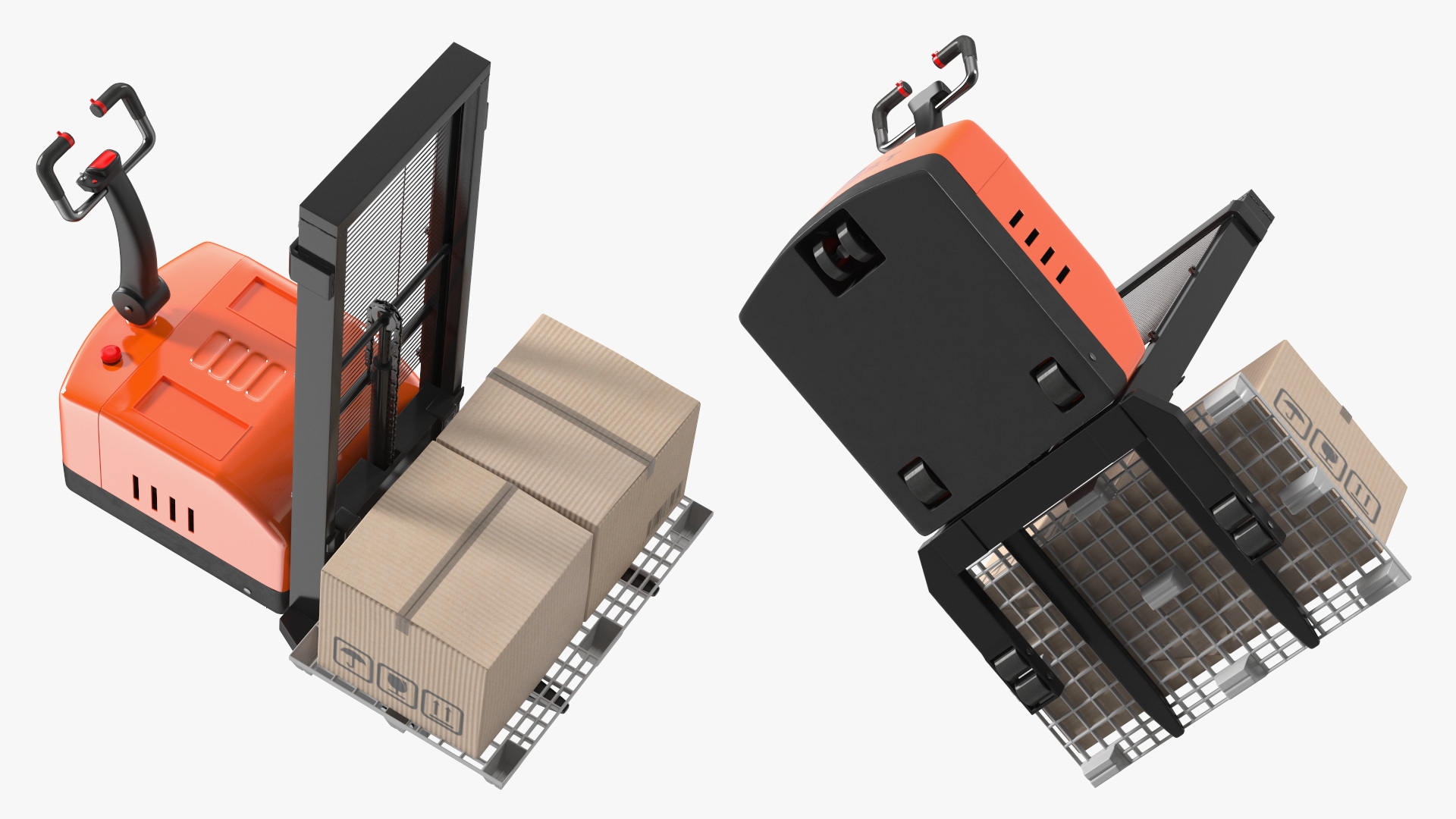 Walkie Pallet Stacker Everest Orange with Boxes 3D