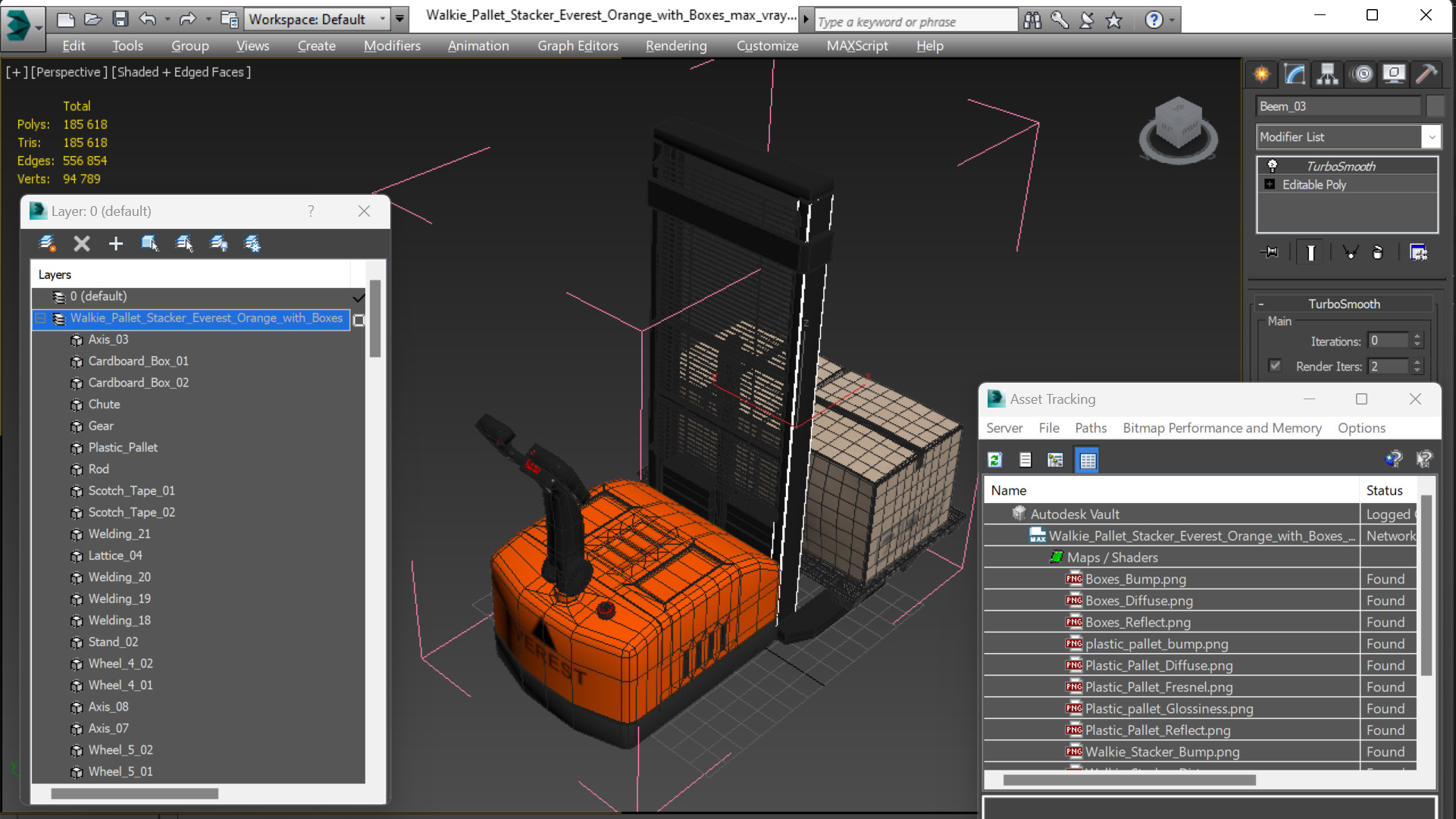 Walkie Pallet Stacker Everest Orange with Boxes 3D