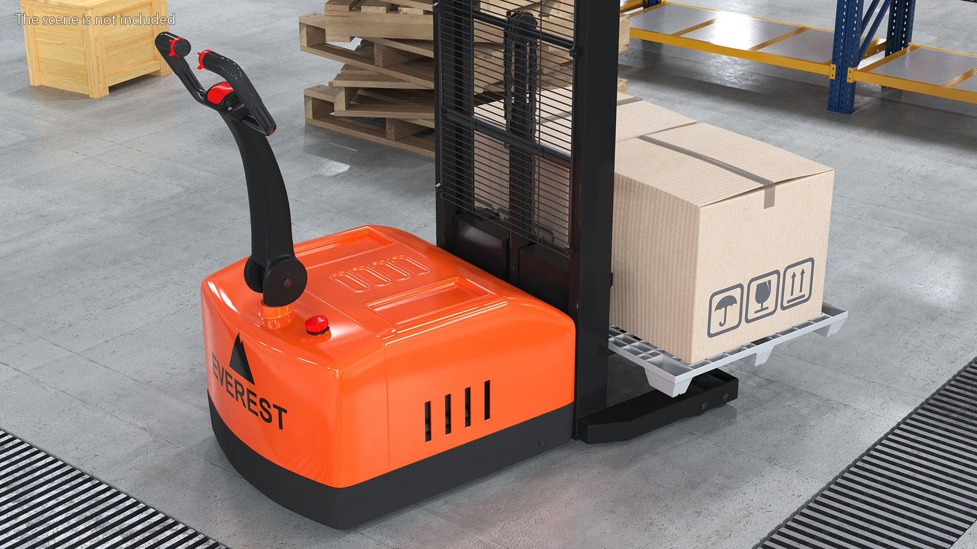 Walkie Pallet Stacker Everest Orange with Boxes 3D