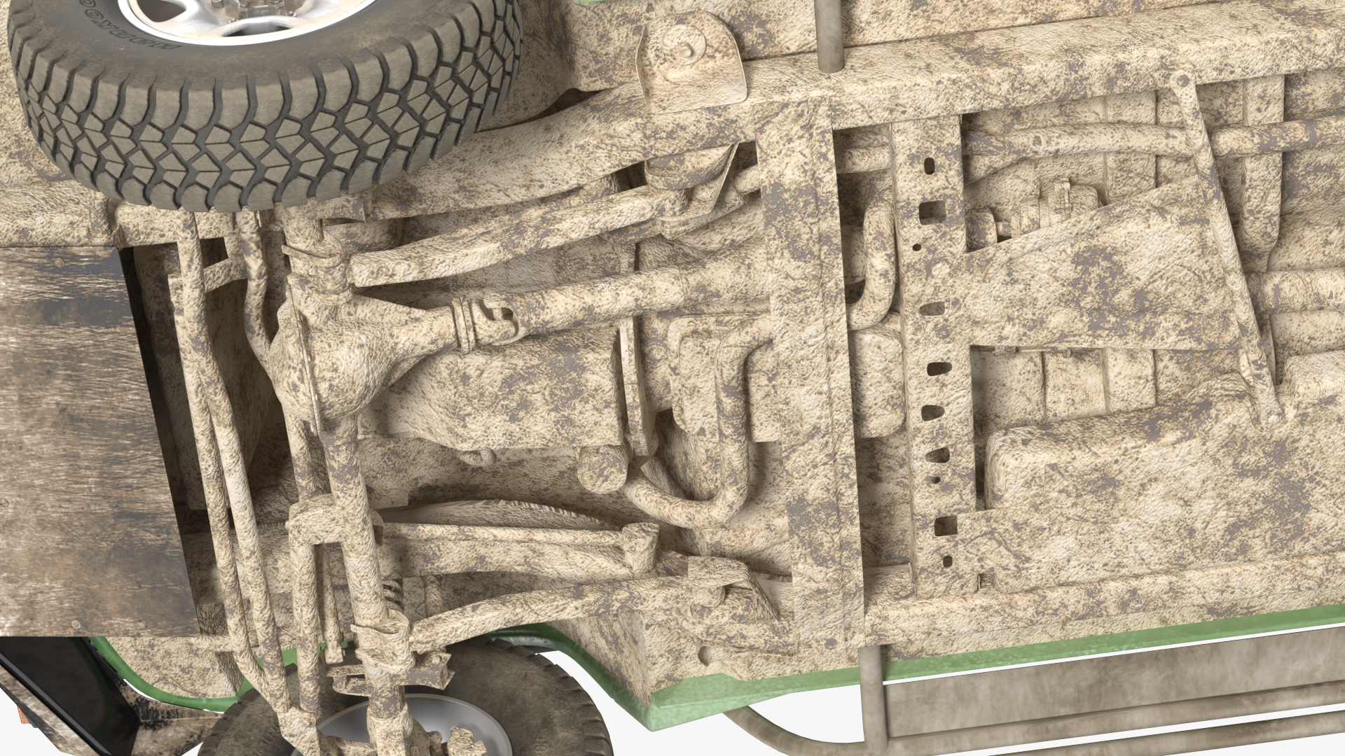 3D Toyota Land Cruiser Safari Open Sided Green Dirty Rigged