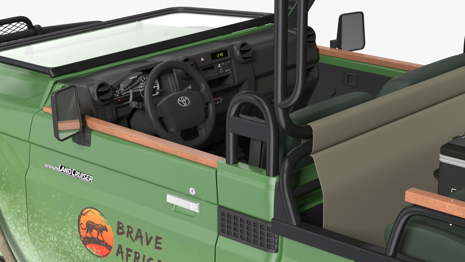 3D Toyota Land Cruiser Safari Open Sided Green Dirty Rigged