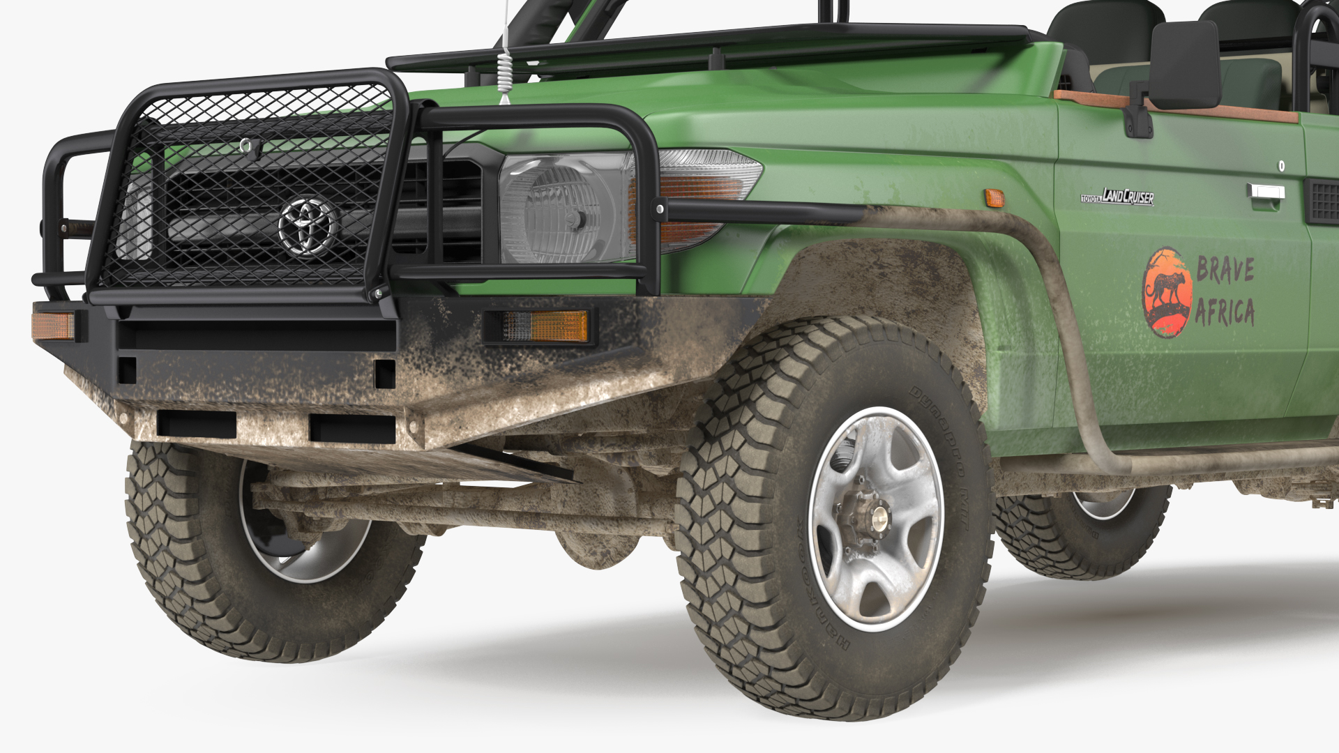 3D Toyota Land Cruiser Safari Open Sided Green Dirty Rigged