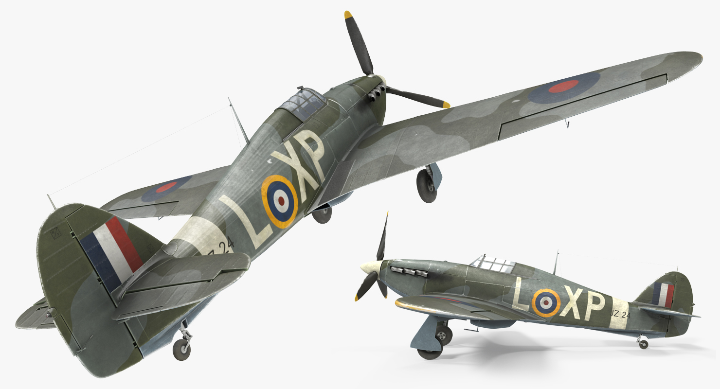 3D Hawker Hurricane Weathered Rigged model