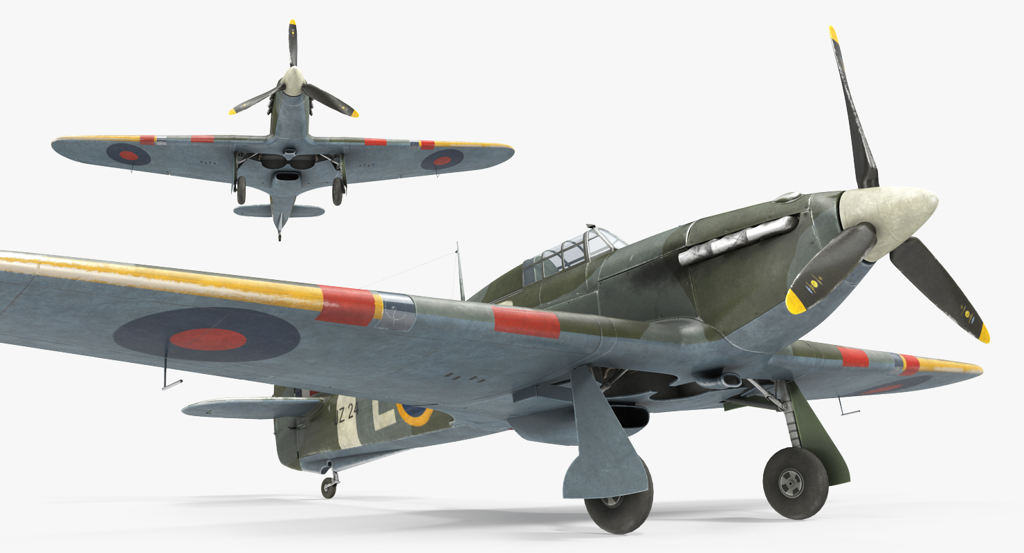 3D Hawker Hurricane Weathered Rigged model