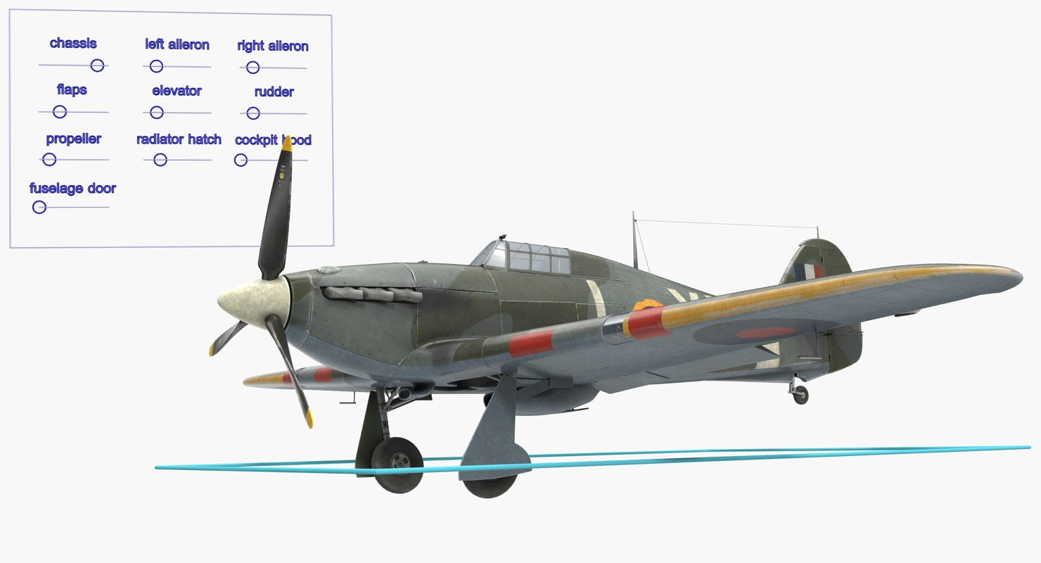 3D Hawker Hurricane Weathered Rigged model