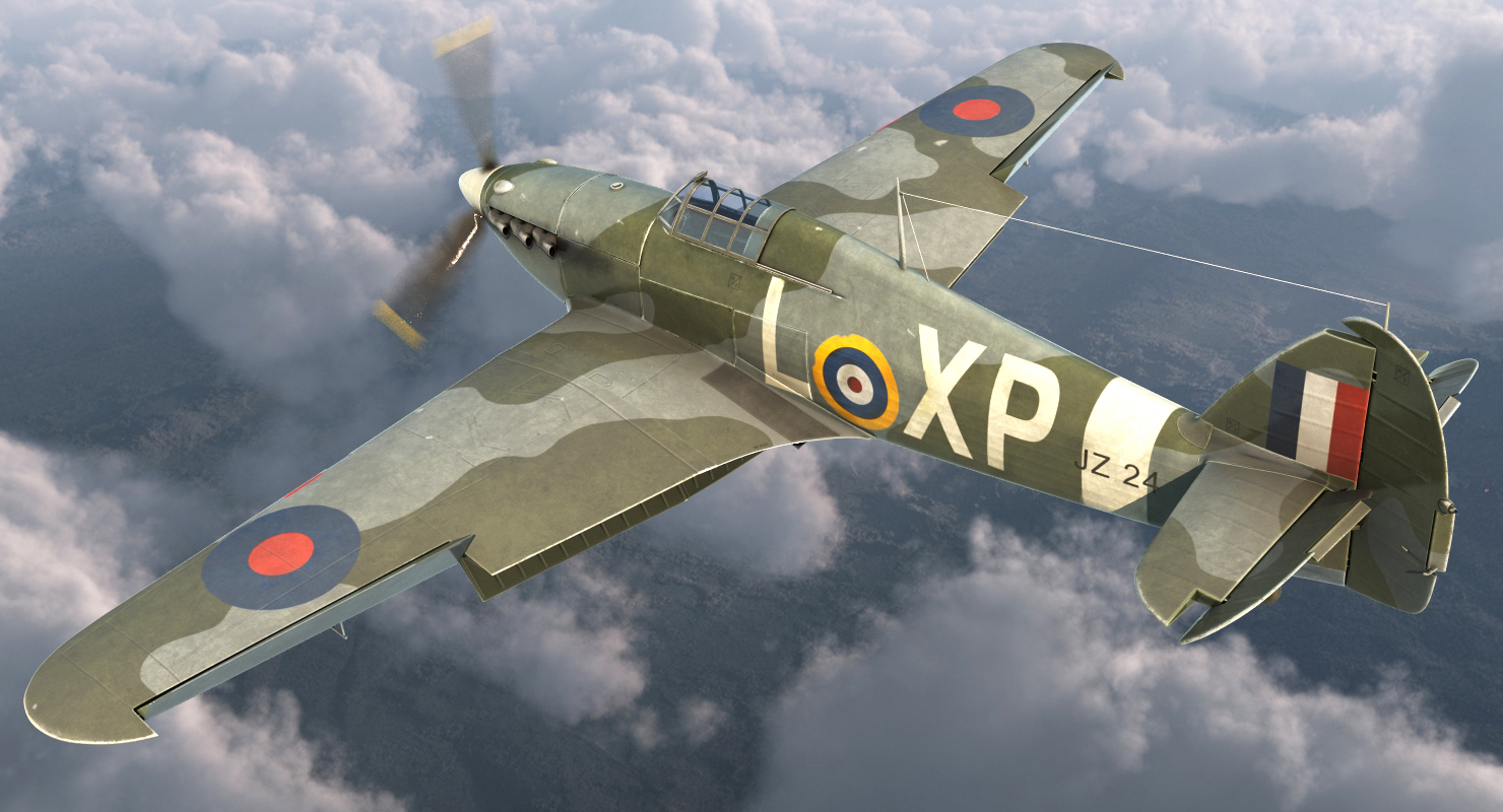 3D Hawker Hurricane Weathered Rigged model