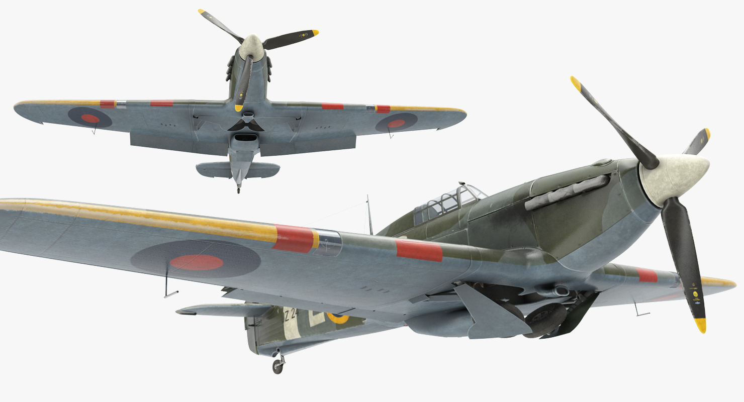 3D Hawker Hurricane Weathered Rigged model