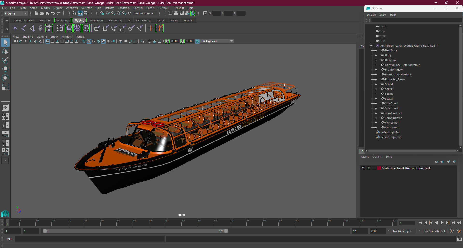 Amsterdam Canal Orange Cruise Boat 3D model