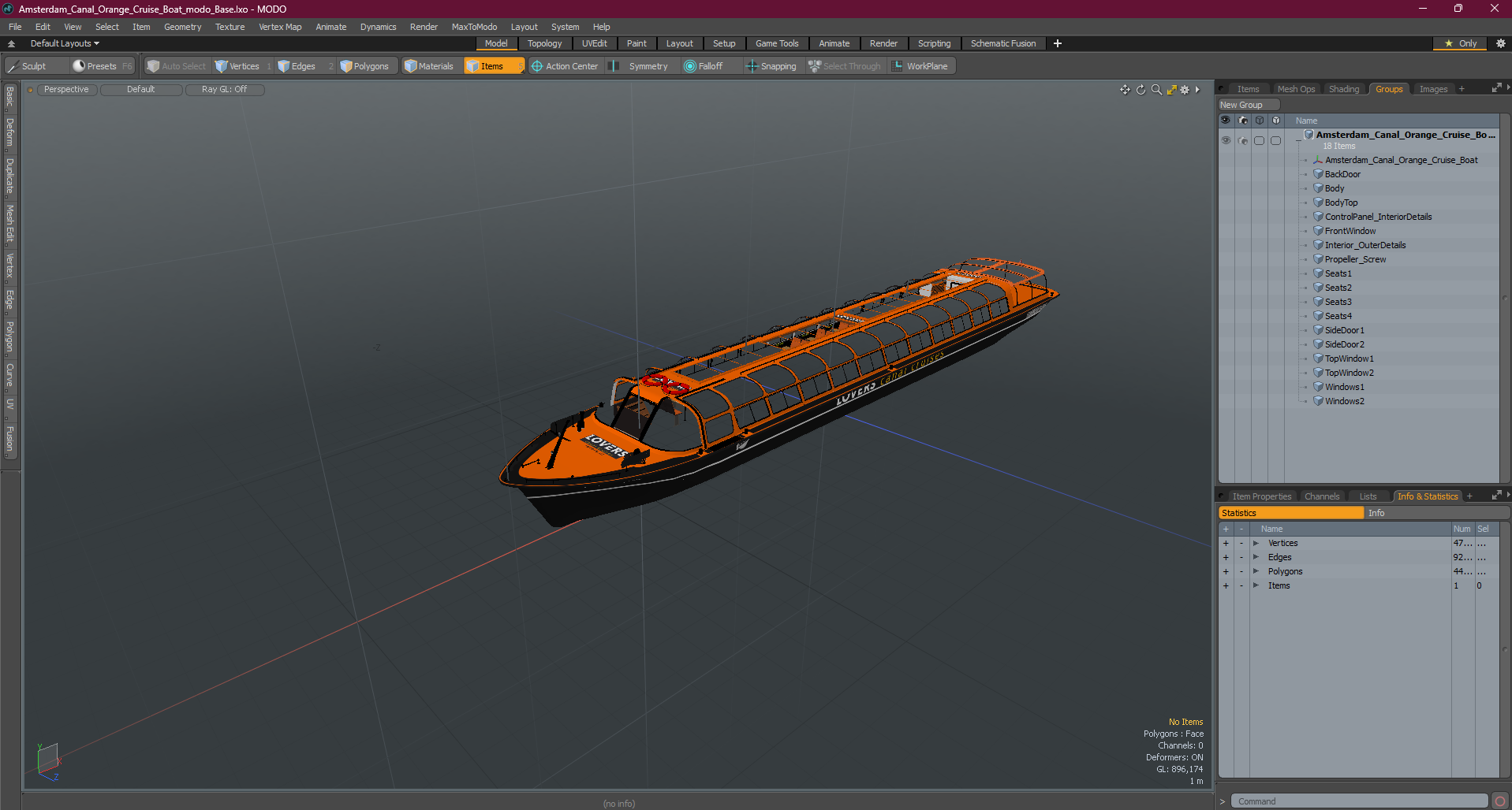 Amsterdam Canal Orange Cruise Boat 3D model