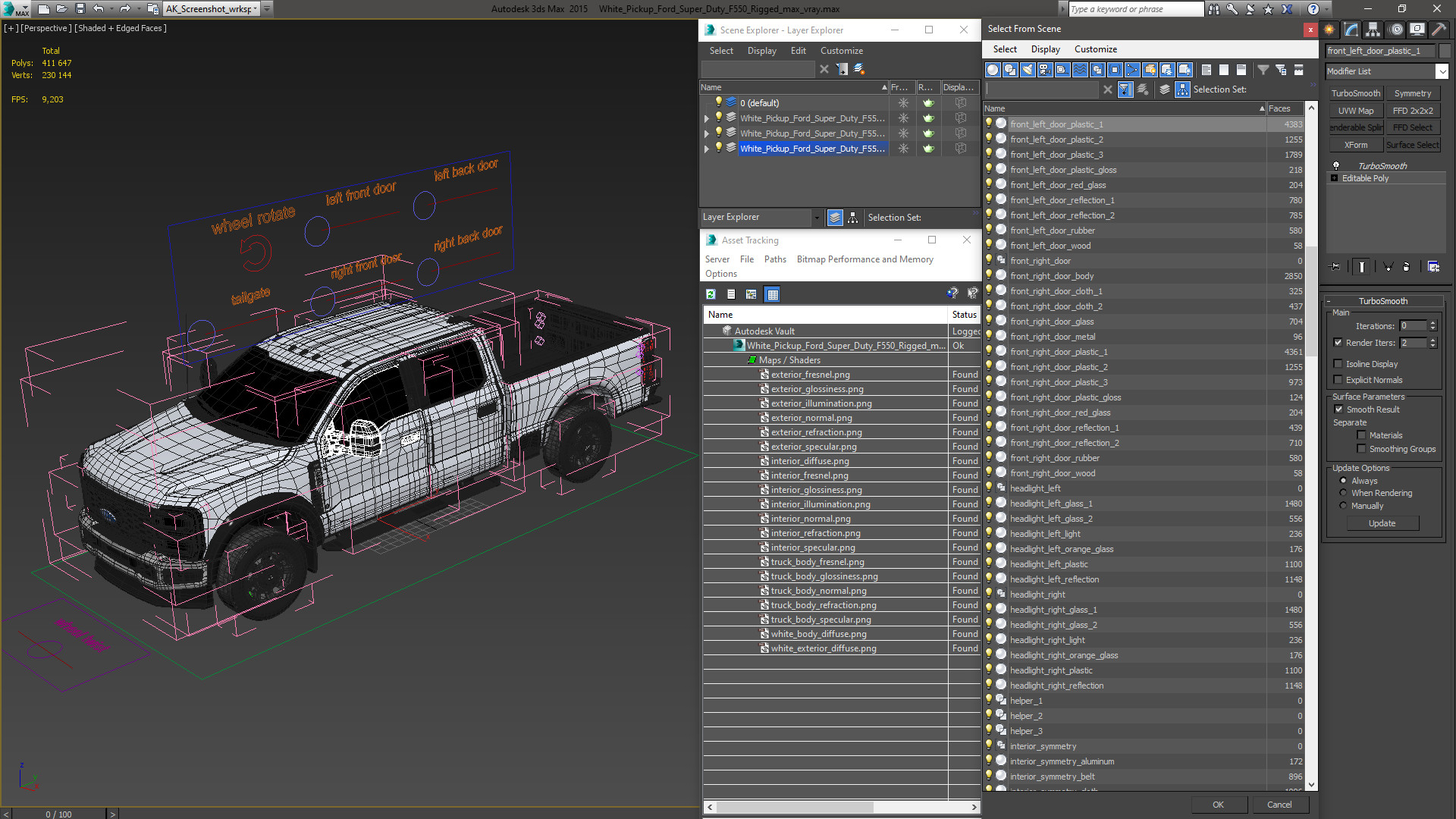 3D model White Pickup Ford Super Duty F550 Rigged