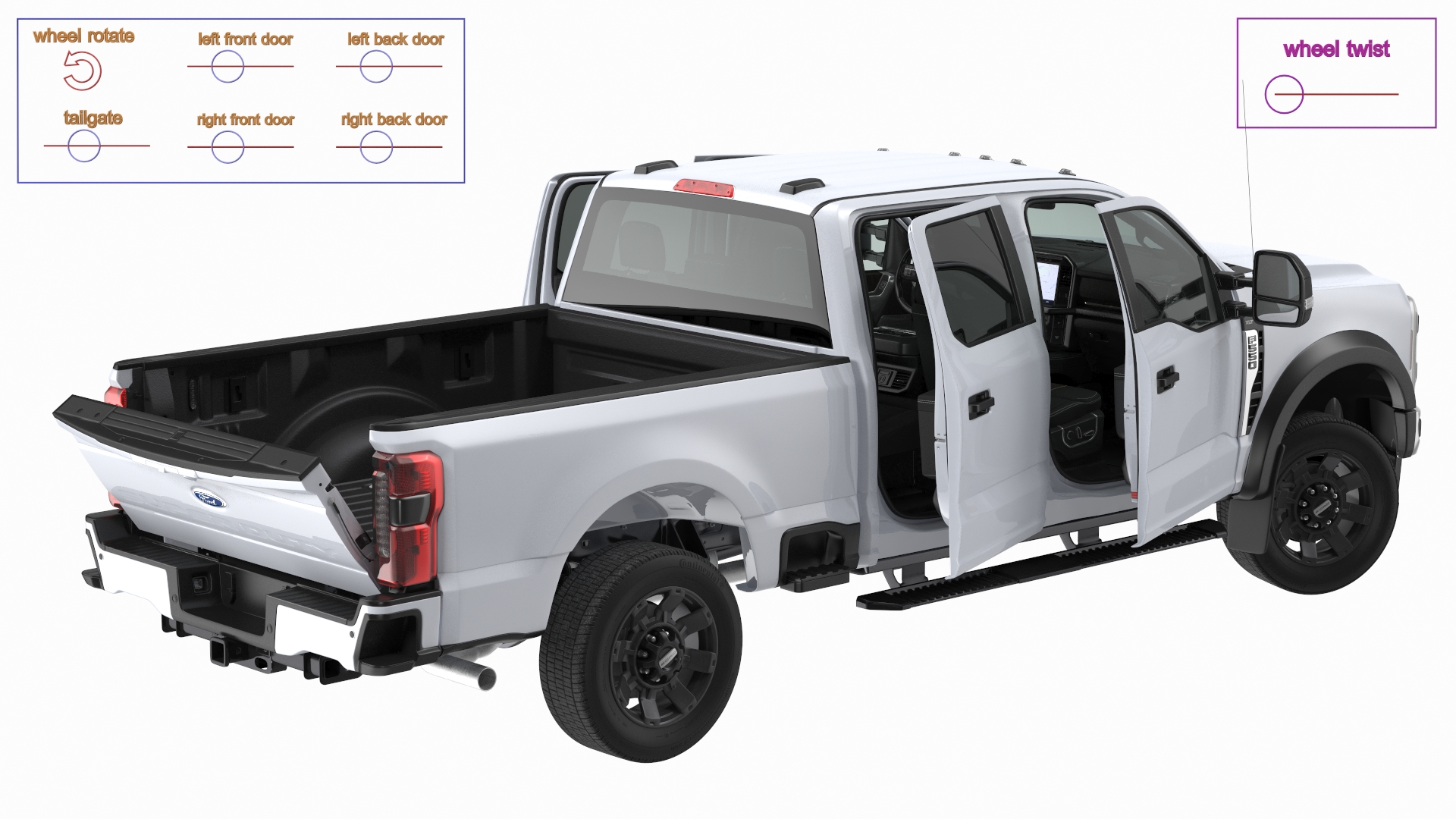 3D model White Pickup Ford Super Duty F550 Rigged