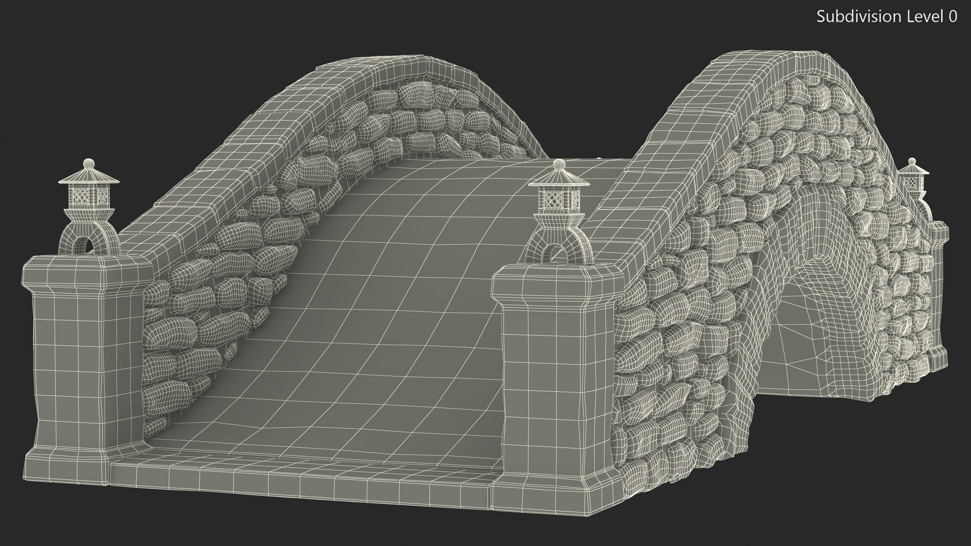 3D Stone Arch Bridge with Lanterns