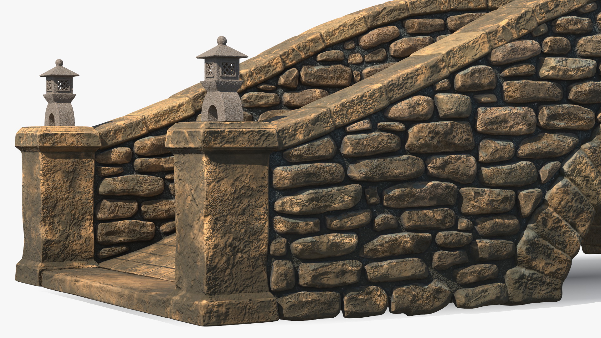 3D Stone Arch Bridge with Lanterns