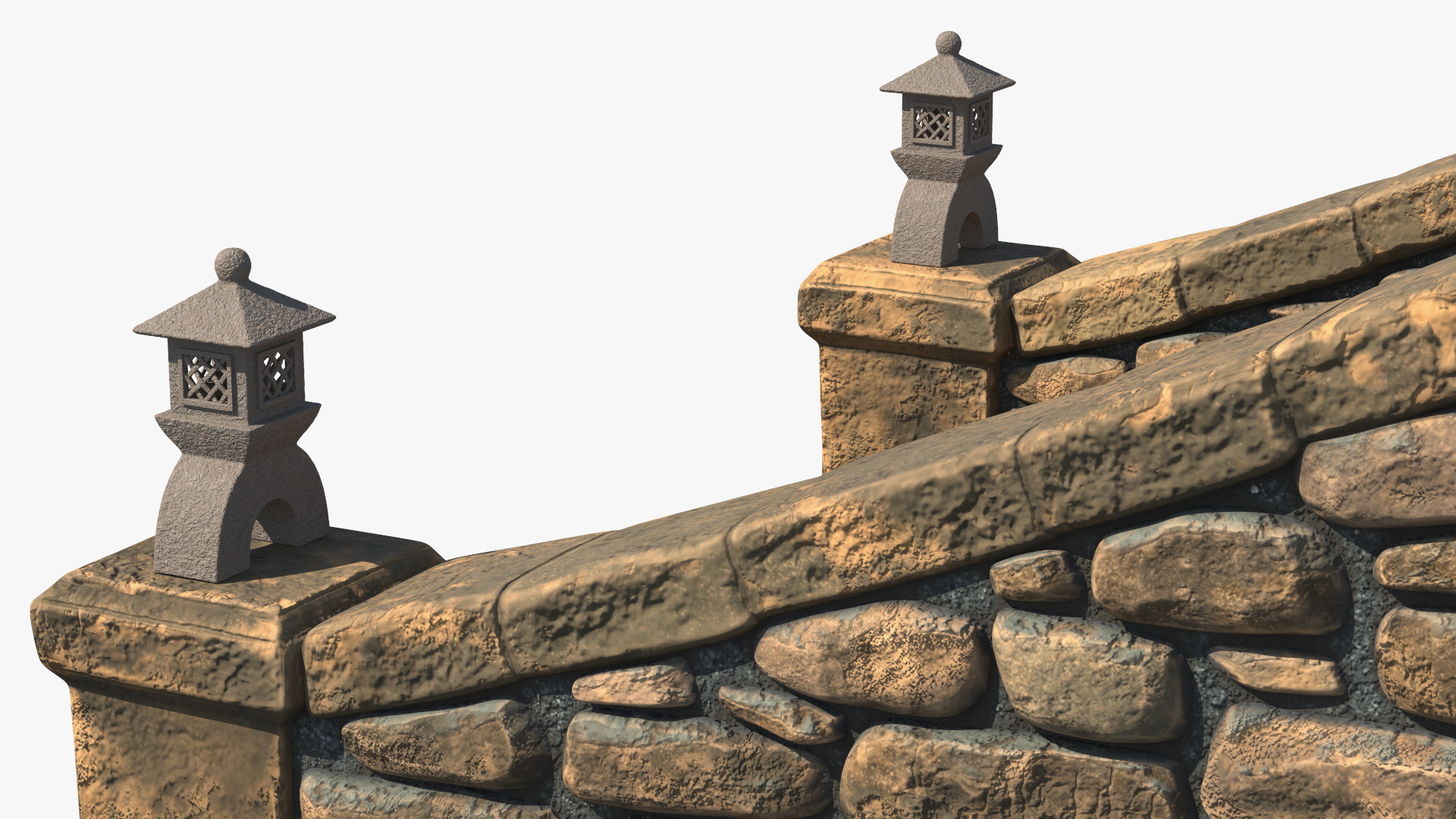 3D Stone Arch Bridge with Lanterns