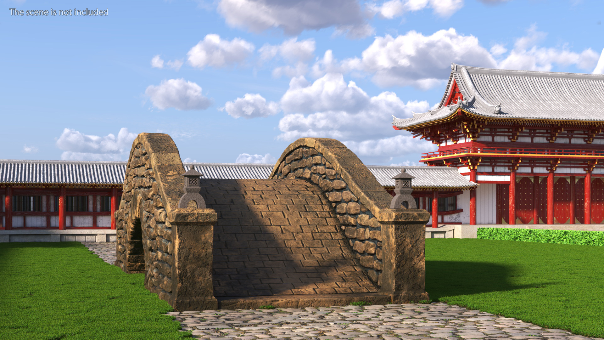 3D Stone Arch Bridge with Lanterns