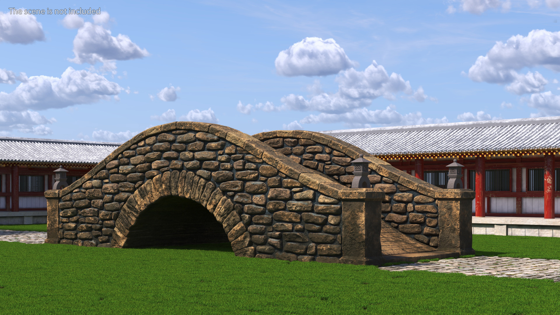 3D Stone Arch Bridge with Lanterns
