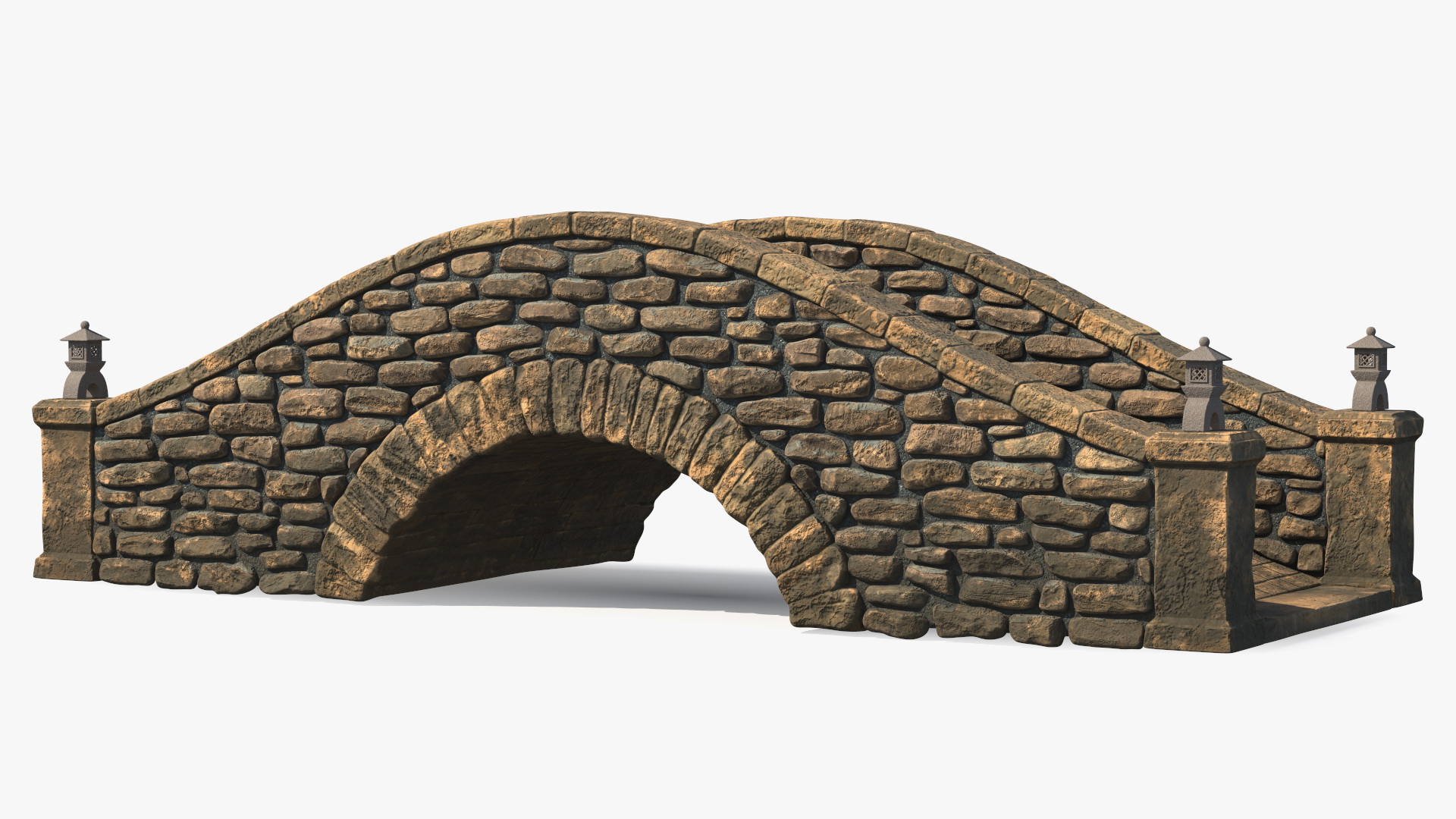 3D Stone Arch Bridge with Lanterns