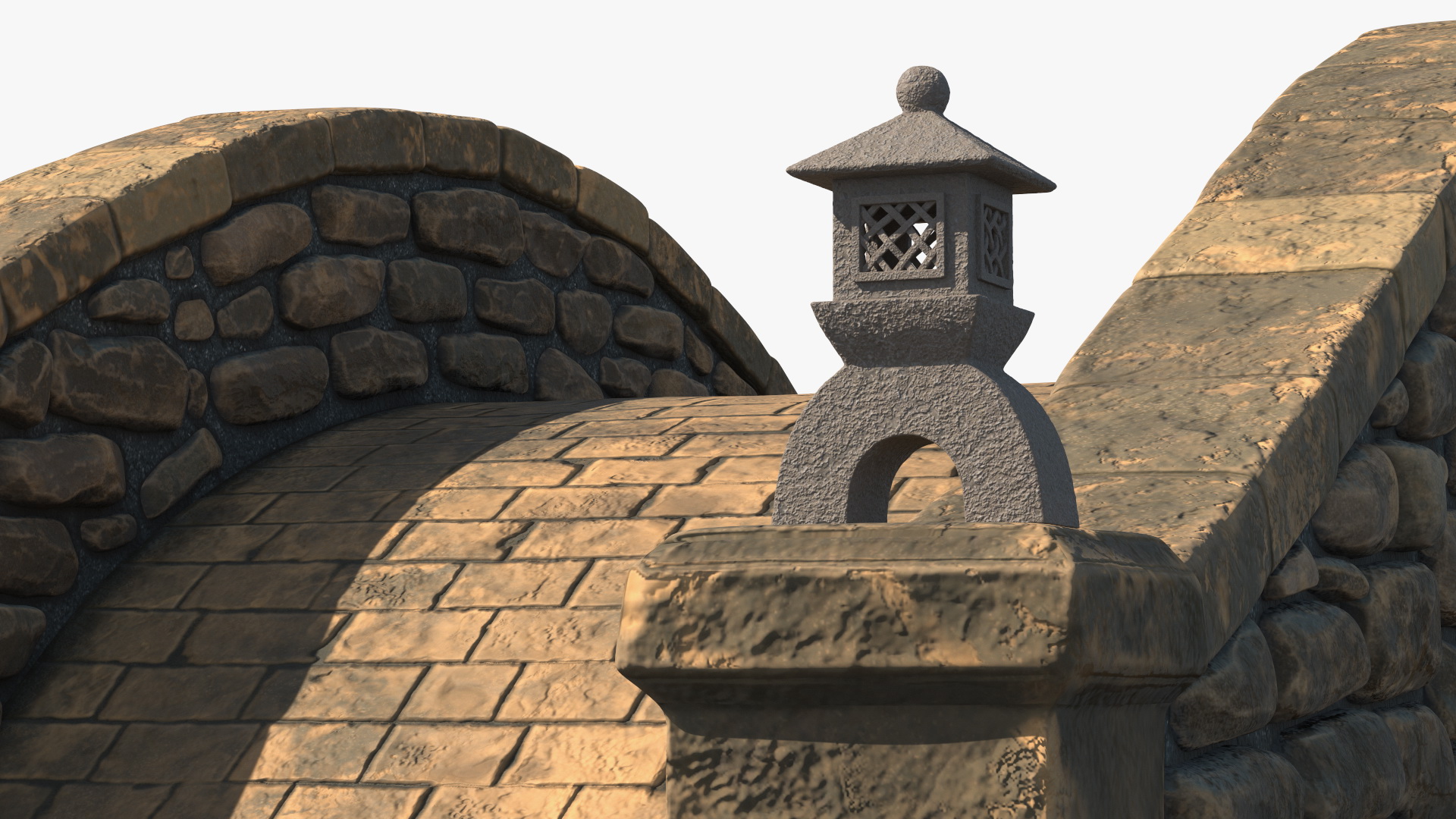 3D Stone Arch Bridge with Lanterns
