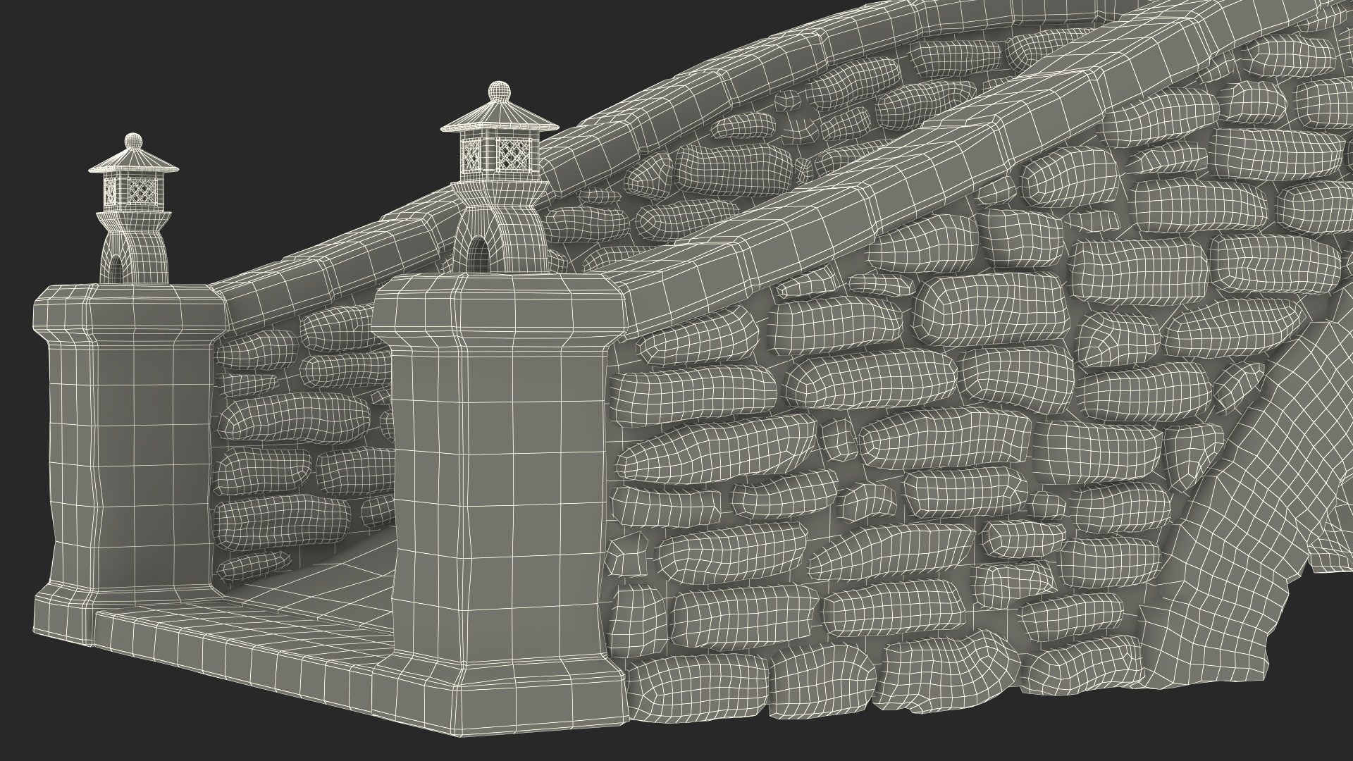 3D Stone Arch Bridge with Lanterns