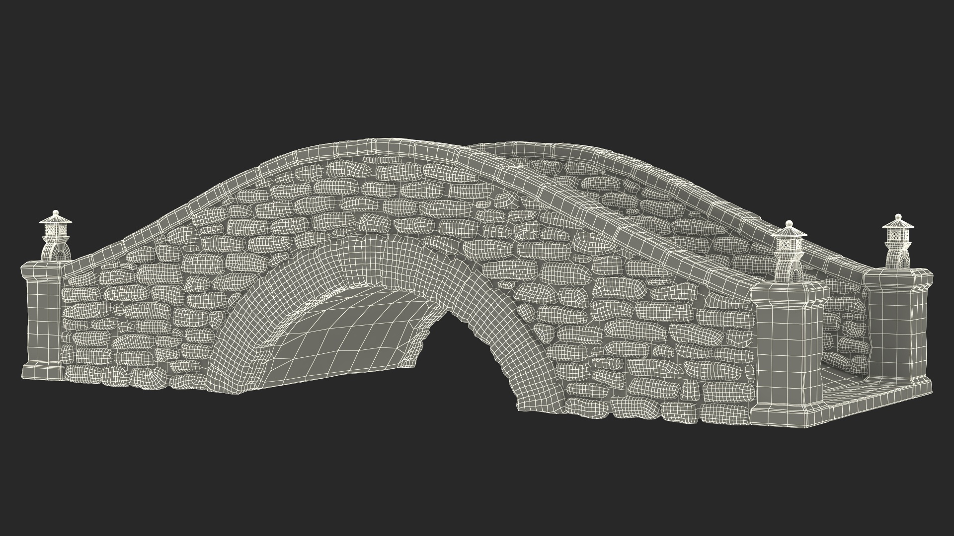 3D Stone Arch Bridge with Lanterns