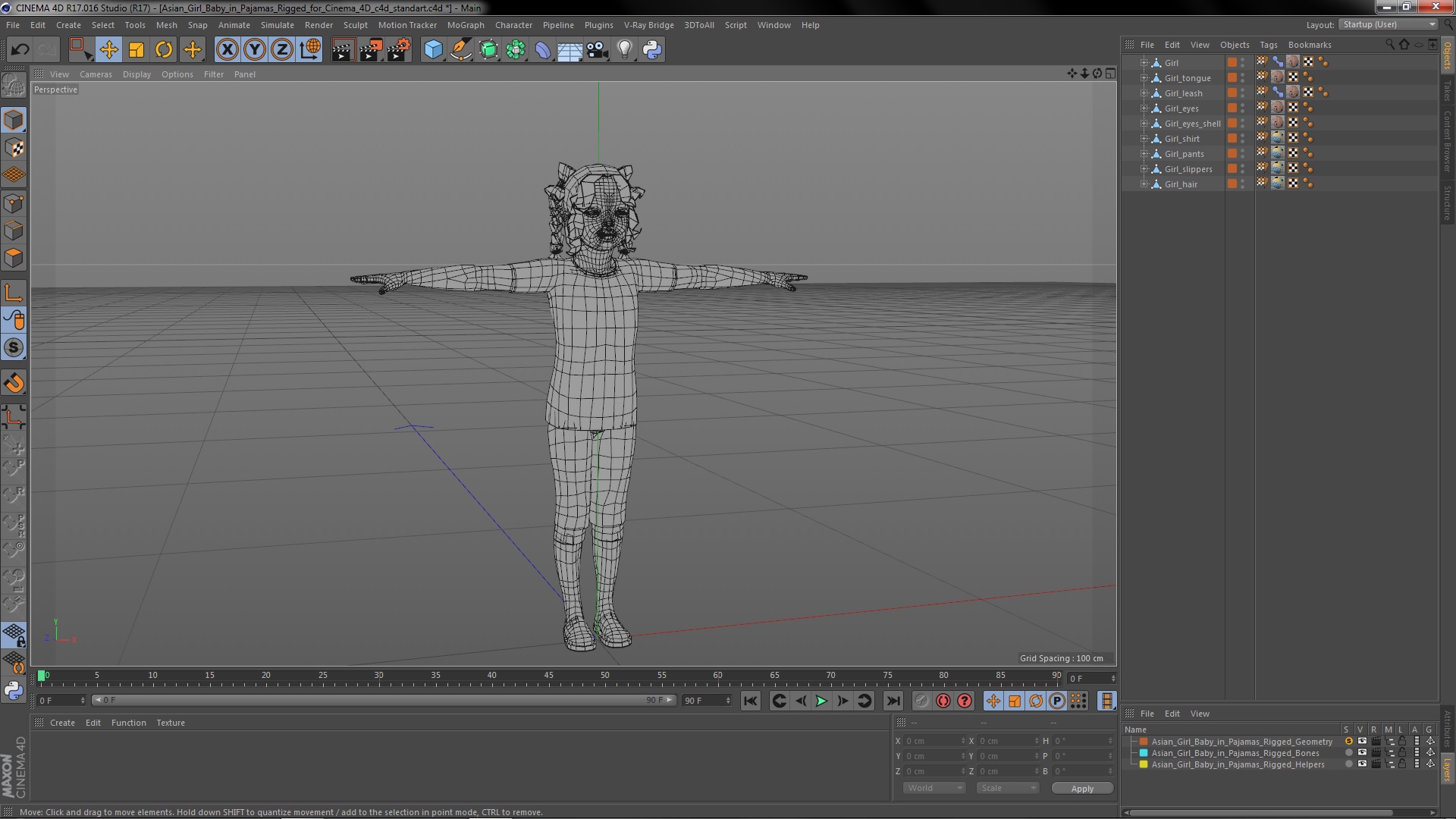 Asian Girl Baby in Pajamas Rigged for Cinema 4D 3D