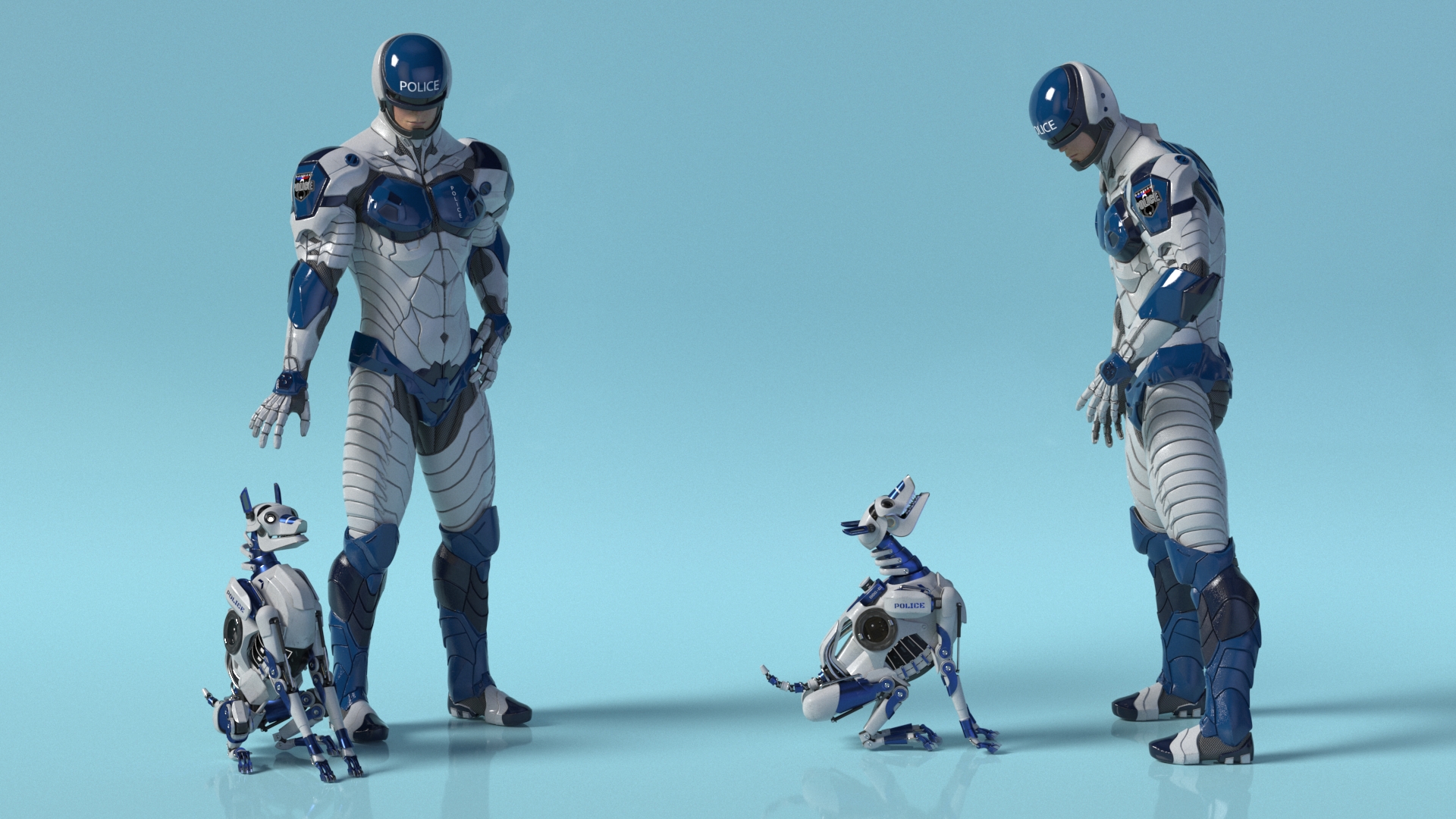 Sci Fi Cop with Robotic Dog Rigged 3D model