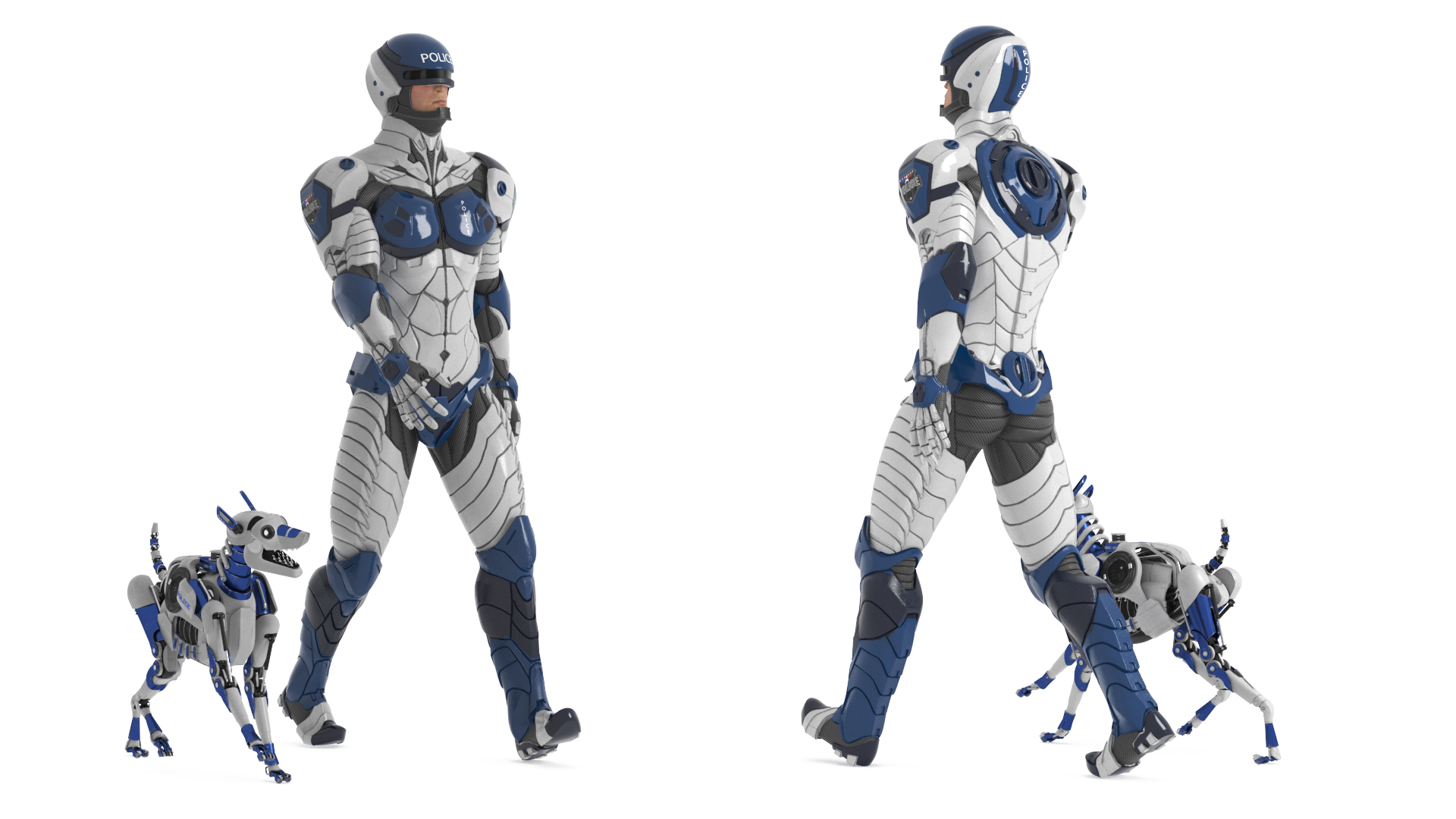 Sci Fi Cop with Robotic Dog Rigged 3D model