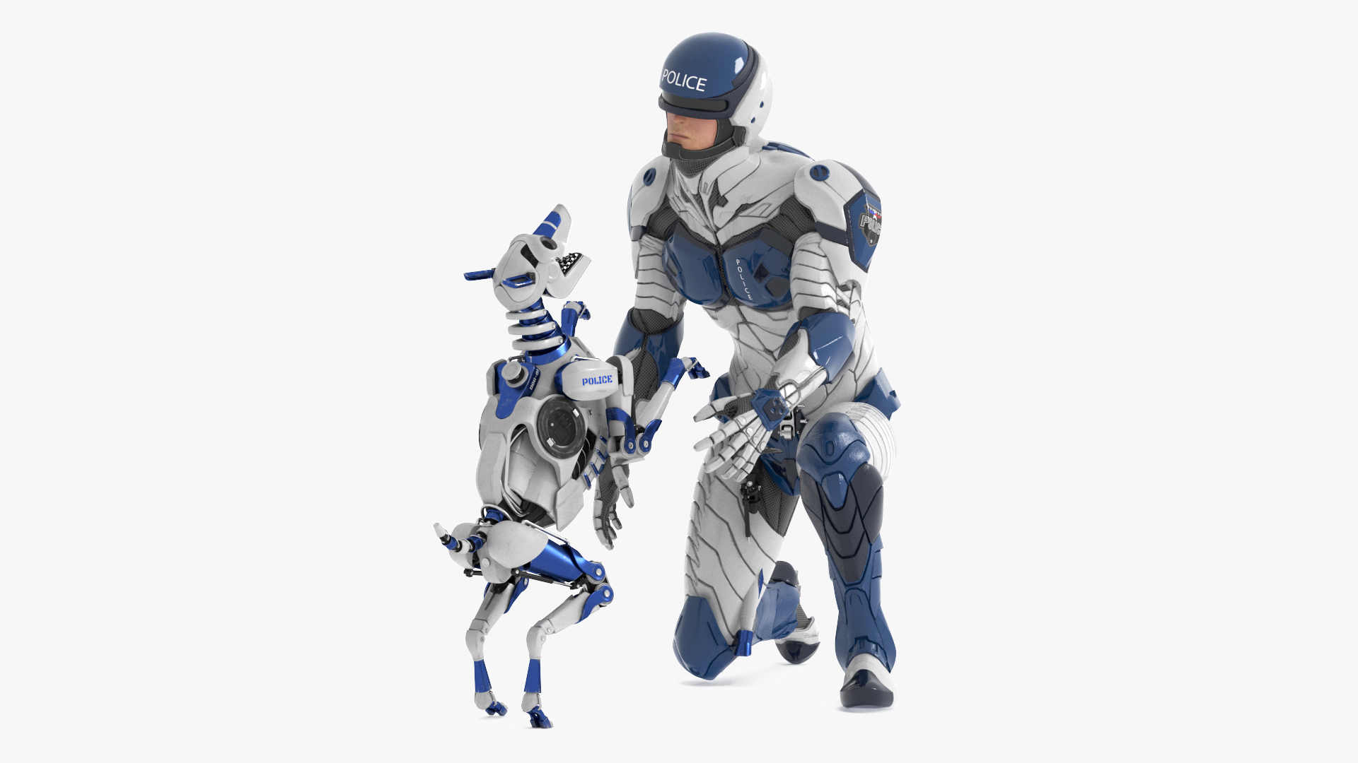 Sci Fi Cop with Robotic Dog Rigged 3D model