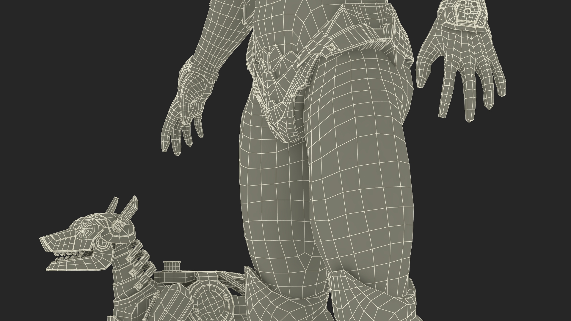 Sci Fi Cop with Robotic Dog Rigged 3D model