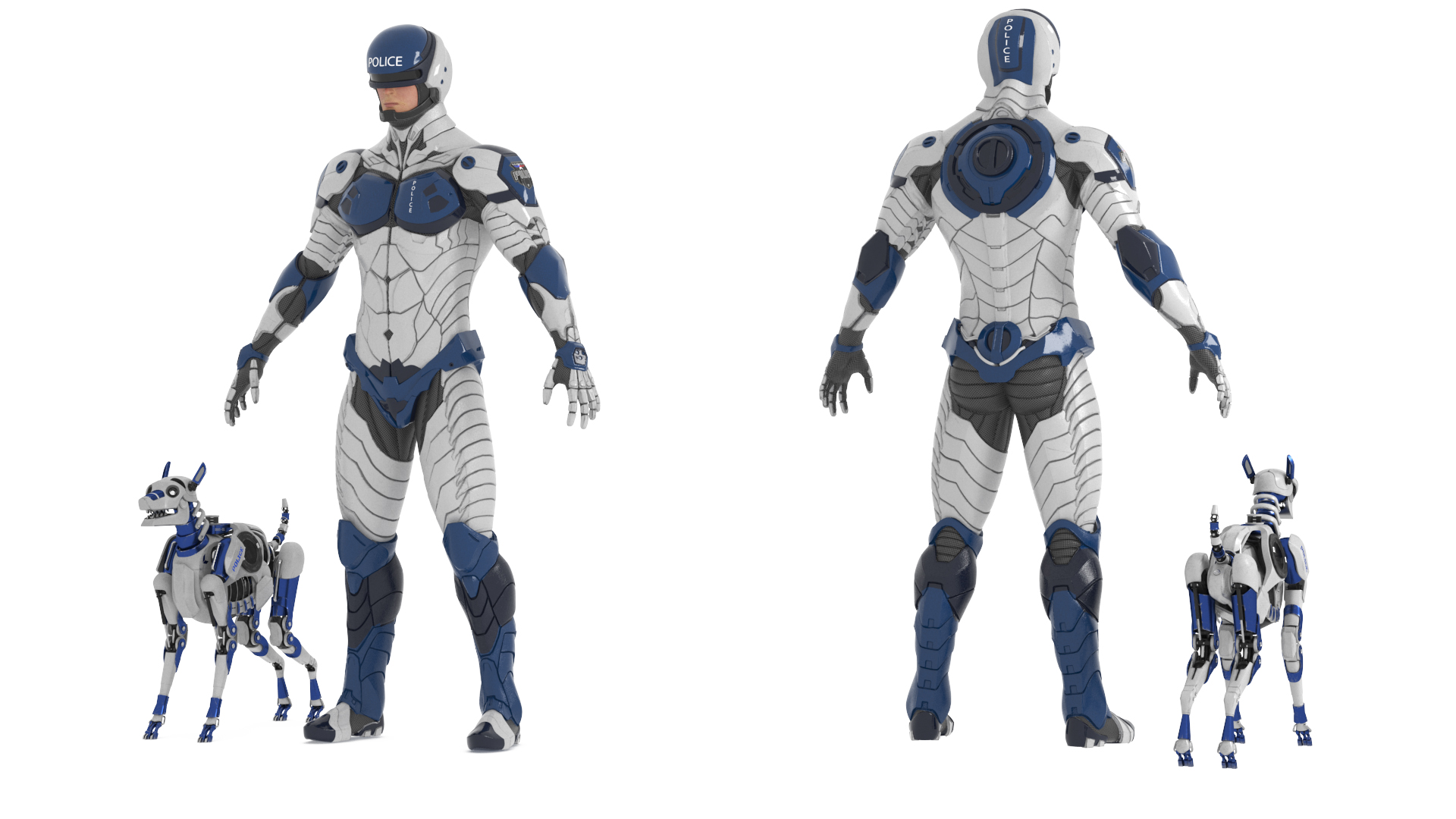 Sci Fi Cop with Robotic Dog Rigged 3D model