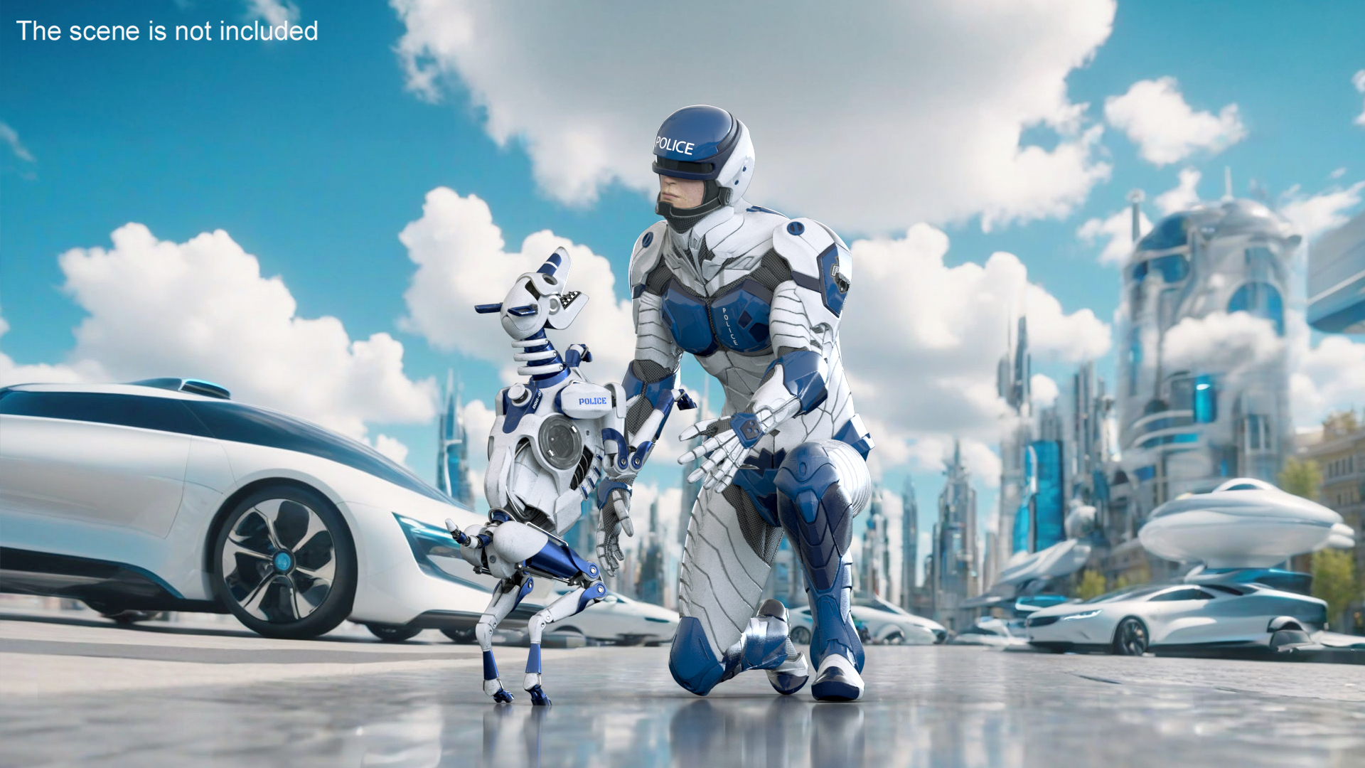 Sci Fi Cop with Robotic Dog Rigged 3D model