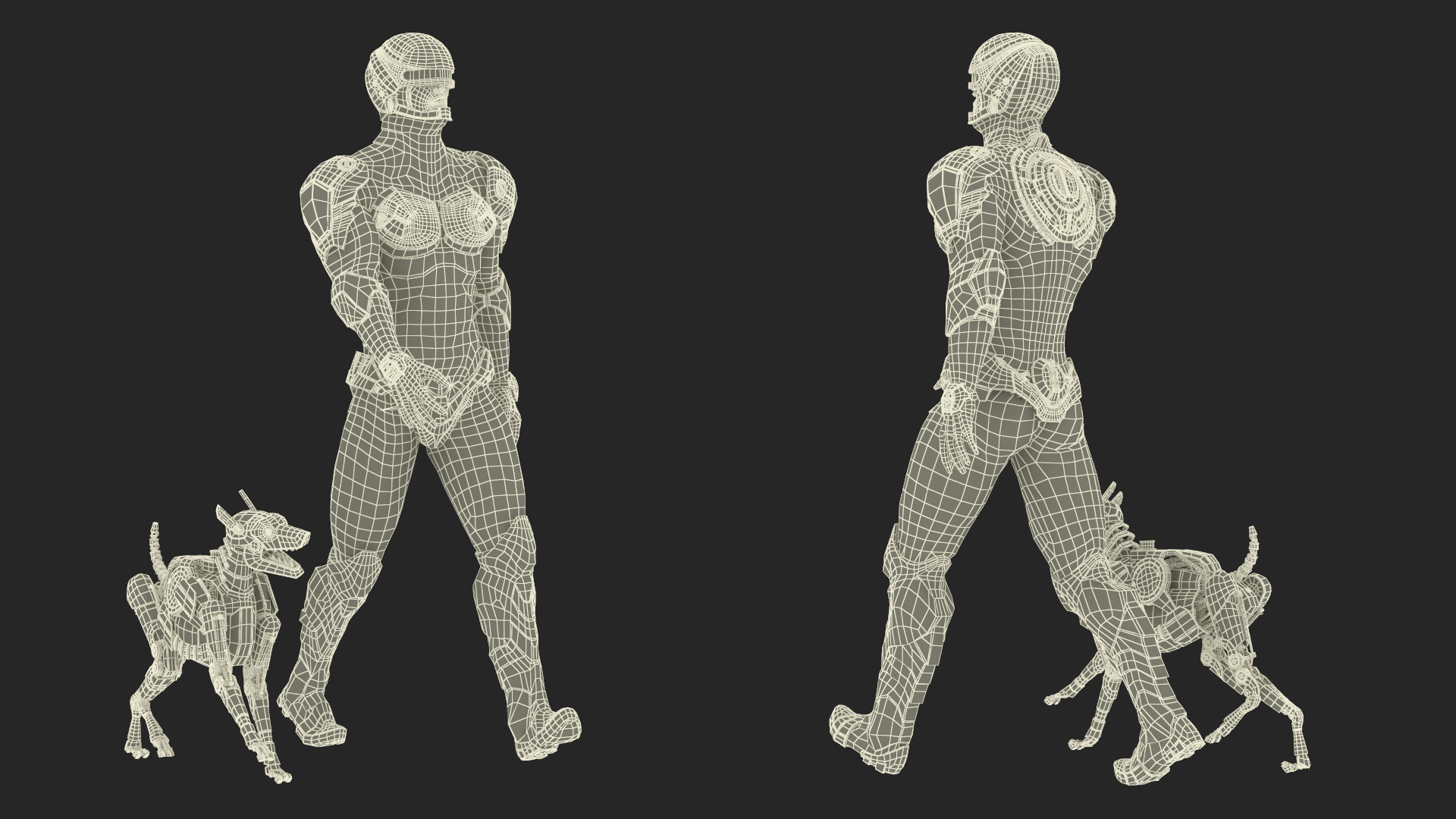 Sci Fi Cop with Robotic Dog Rigged 3D model