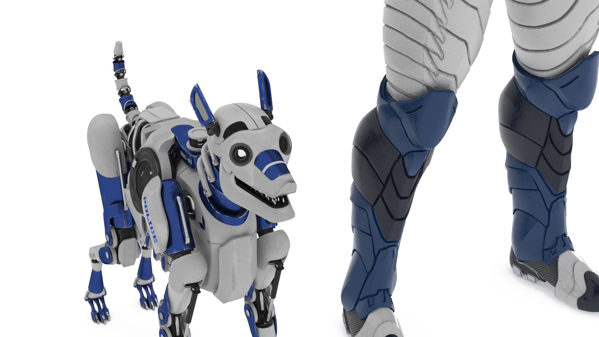 Sci Fi Cop with Robotic Dog Rigged 3D model