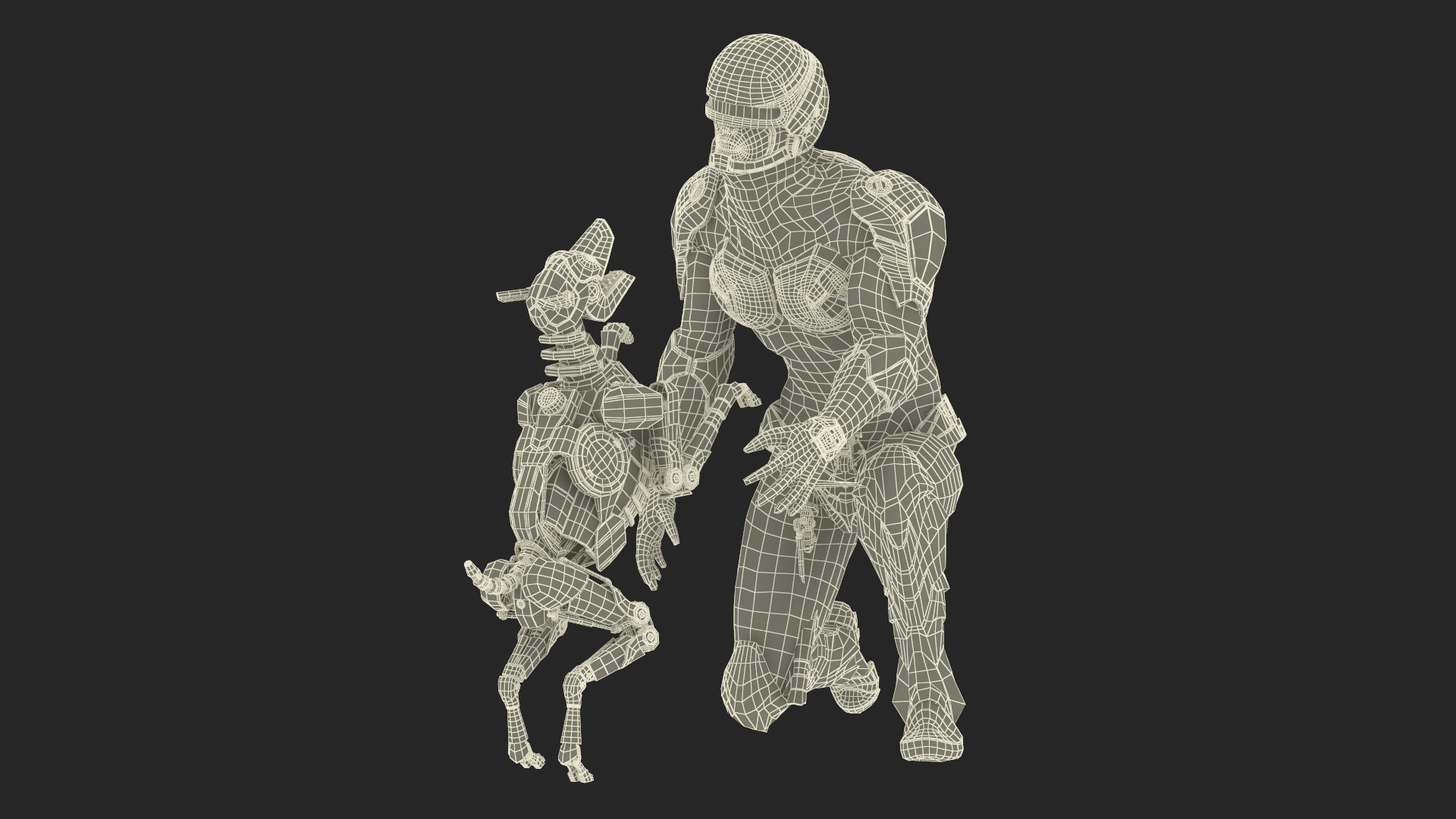 Sci Fi Cop with Robotic Dog Rigged 3D model