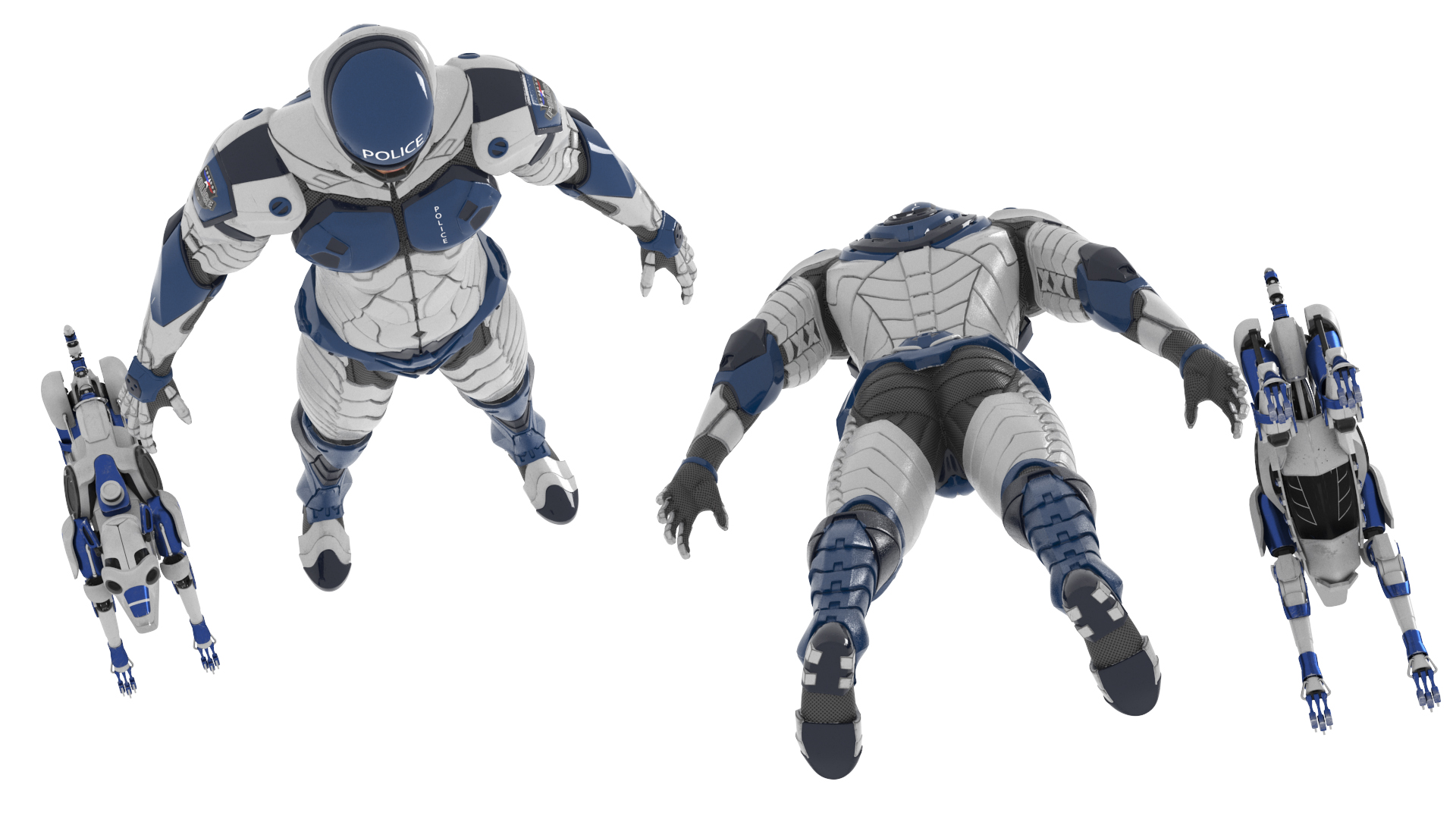 Sci Fi Cop with Robotic Dog Rigged 3D model