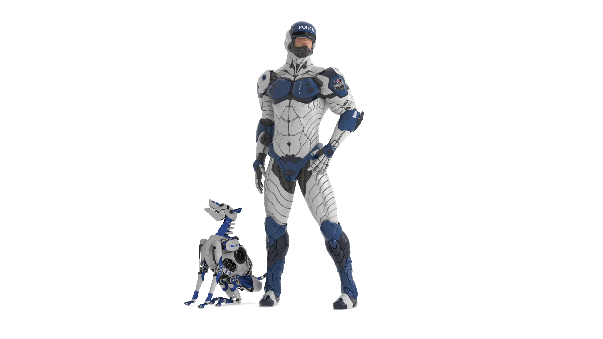 Sci Fi Cop with Robotic Dog Rigged 3D model