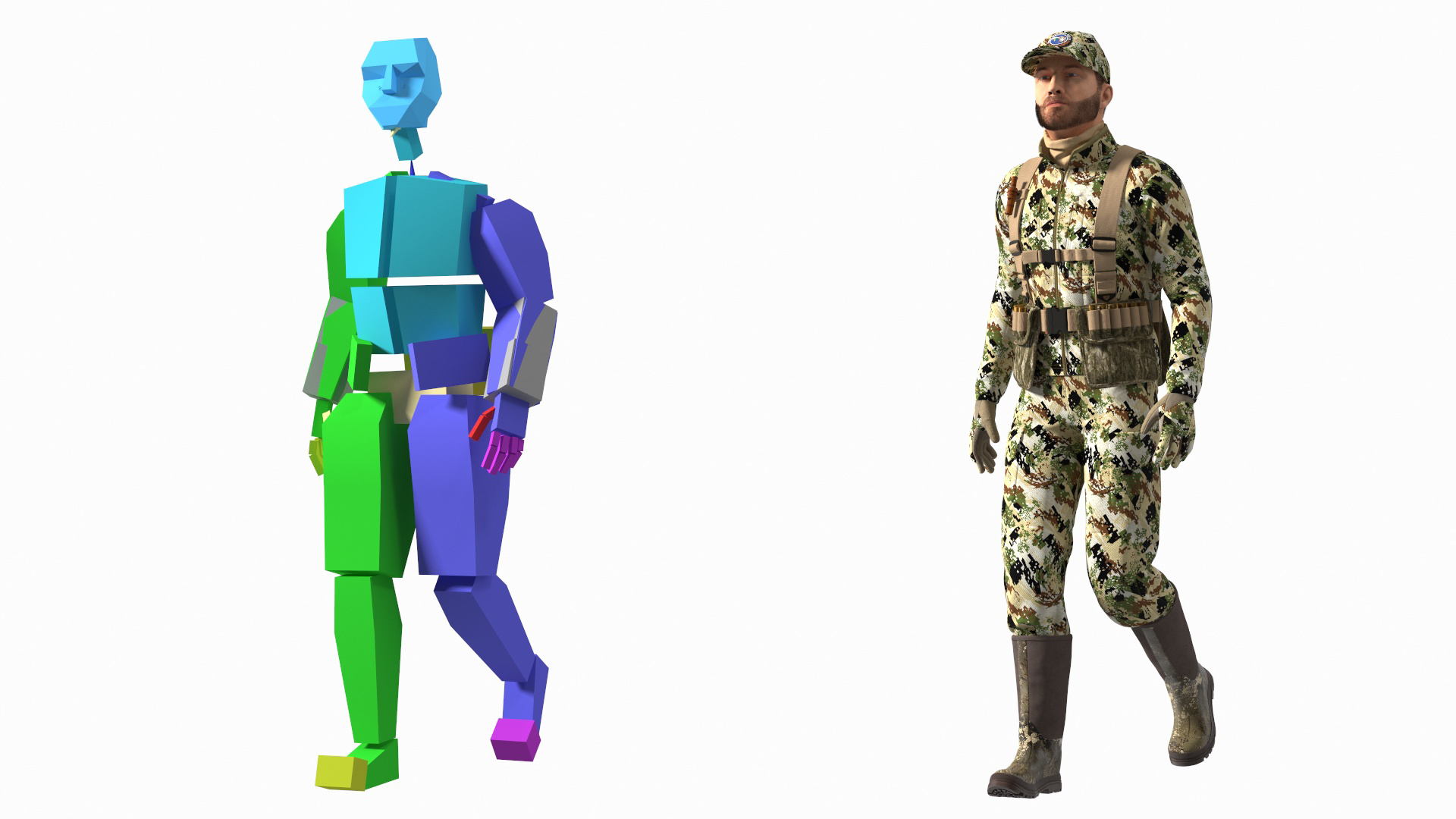 Modern Hunter in Forest Camo Fur Rigged 3D model