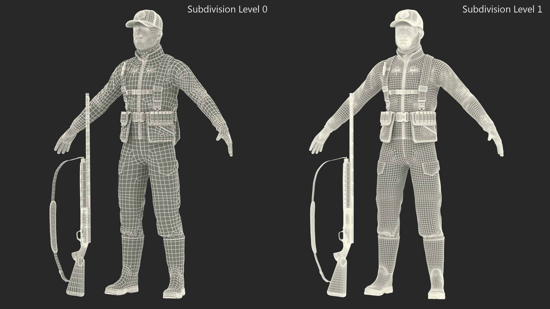 Modern Hunter in Forest Camo Fur Rigged 3D model