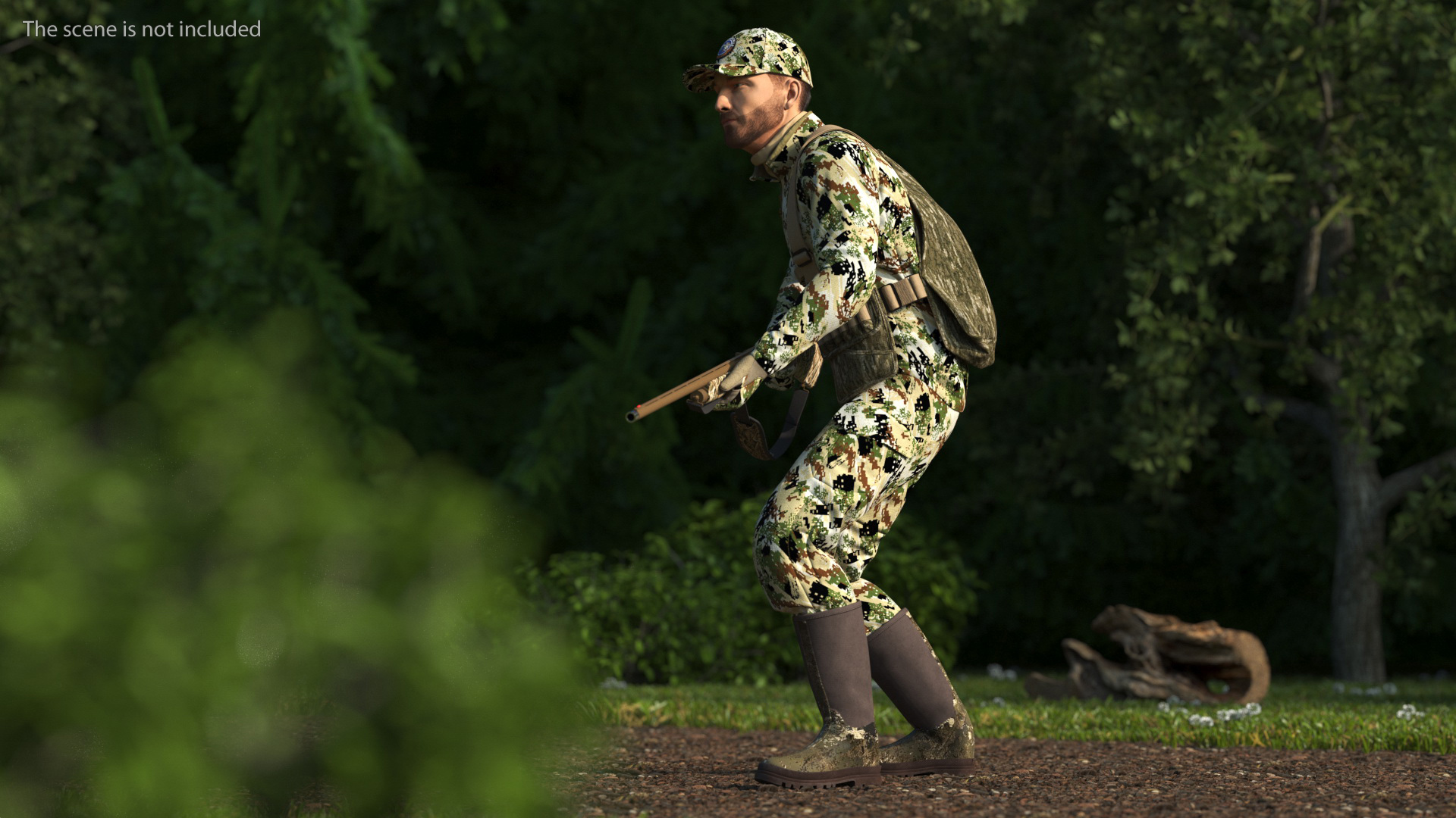 Modern Hunter in Forest Camo Fur Rigged 3D model