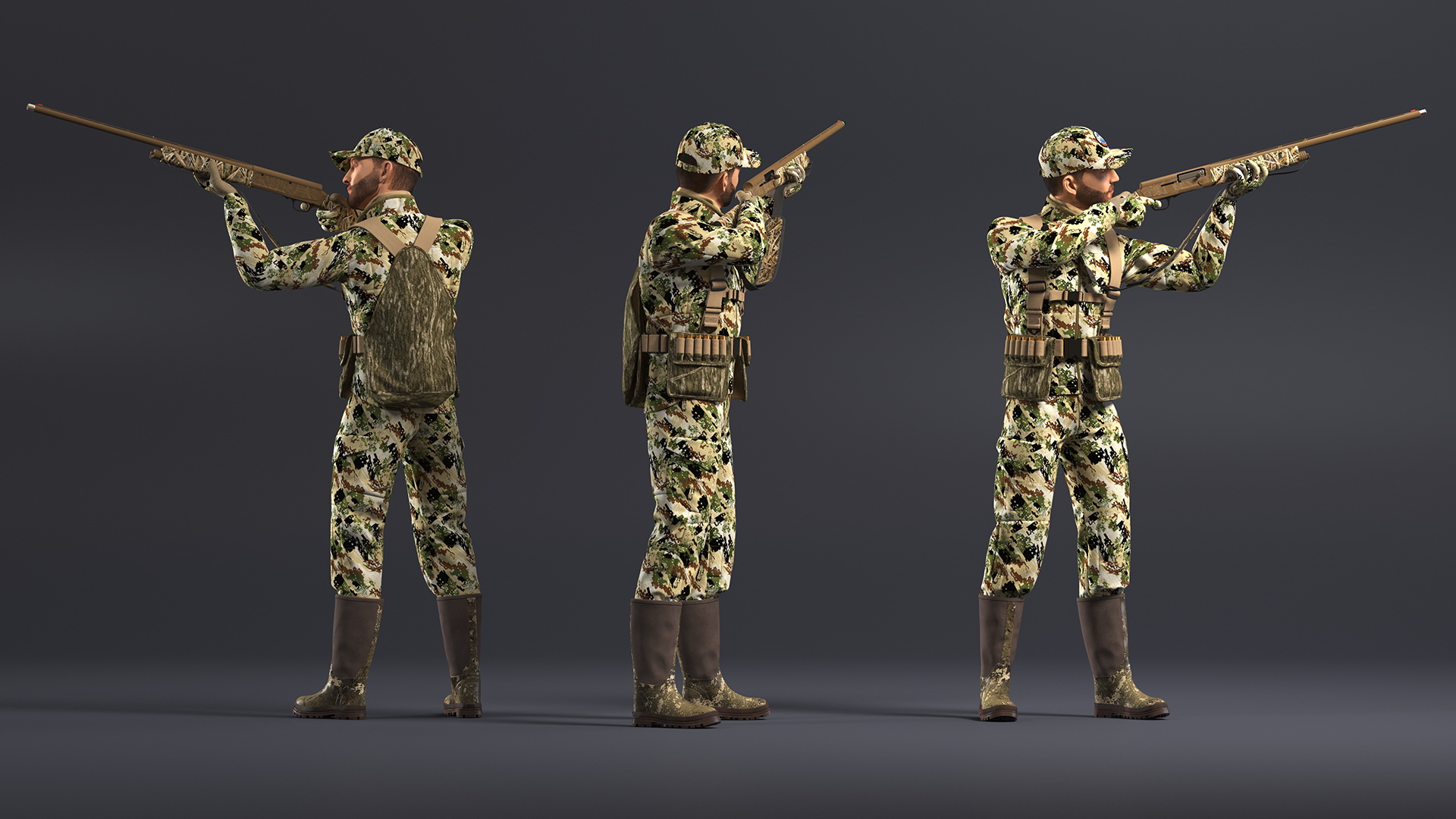 Modern Hunter in Forest Camo Fur Rigged 3D model