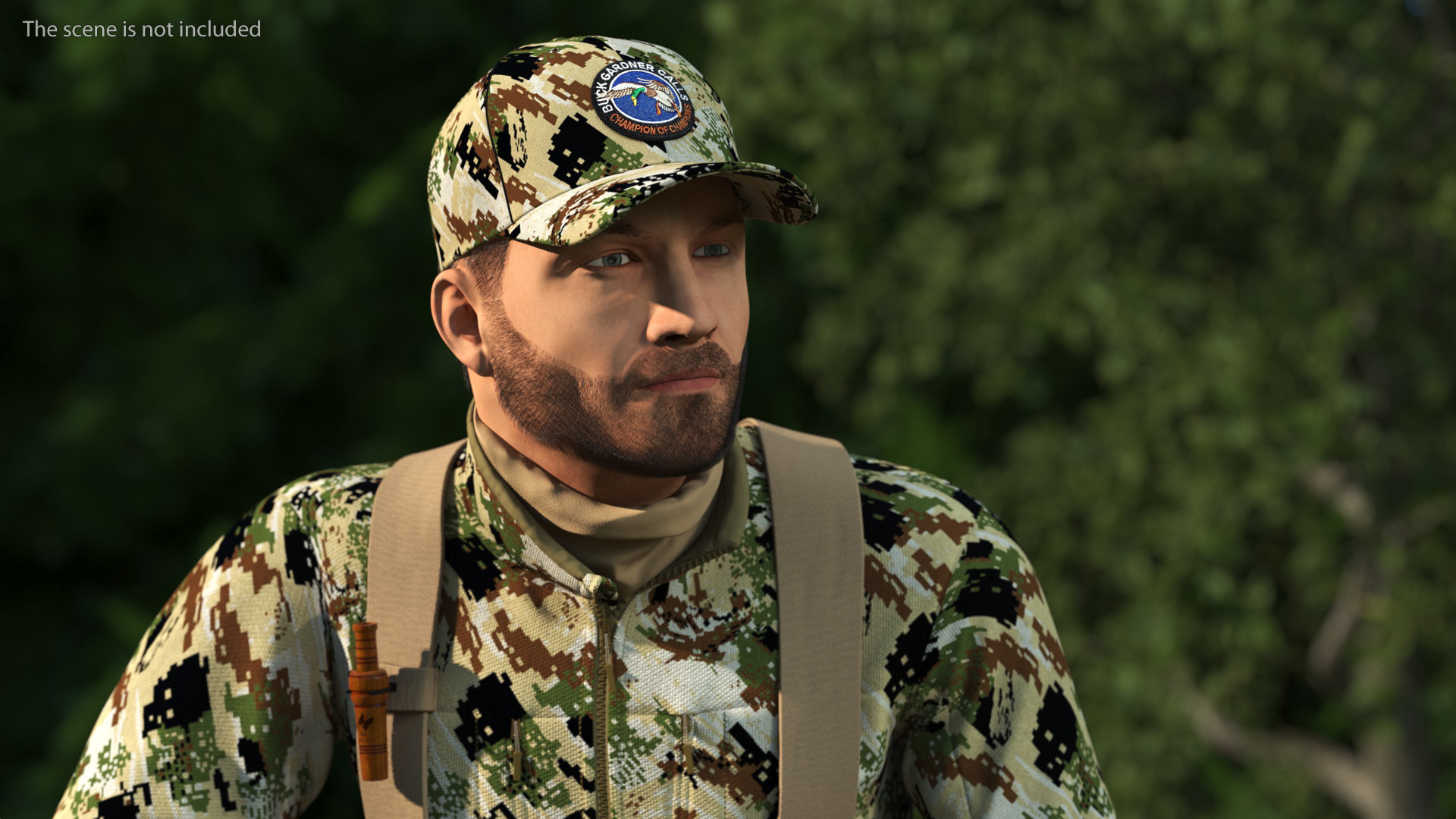 Modern Hunter in Forest Camo Fur Rigged 3D model